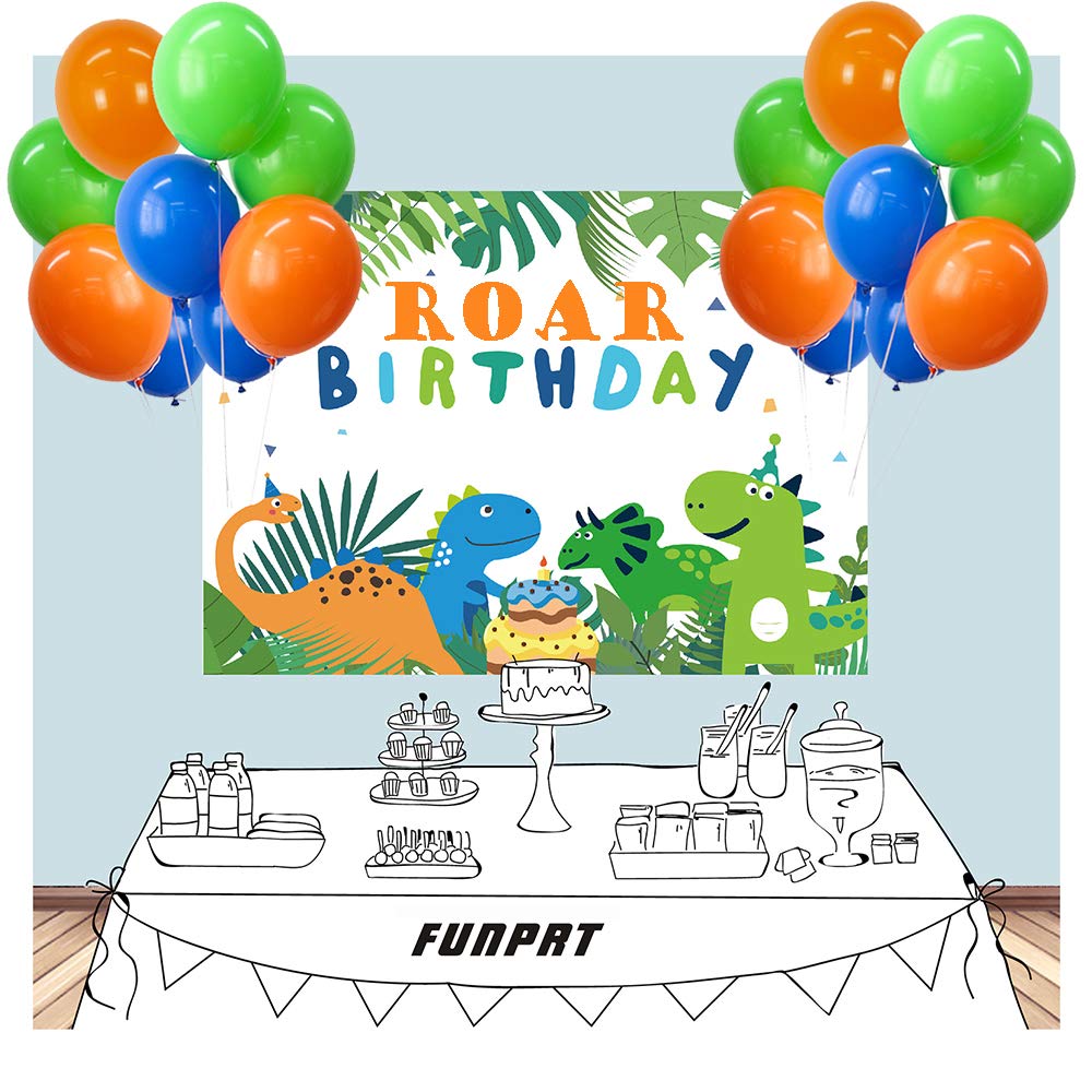 Dinosaur Theme Party Decorations - 97 Count Blue Green Orange Latex Balloons Garland for Kids Birthday, Baby Shower & Classroom Decor | Dino Party Supplies
