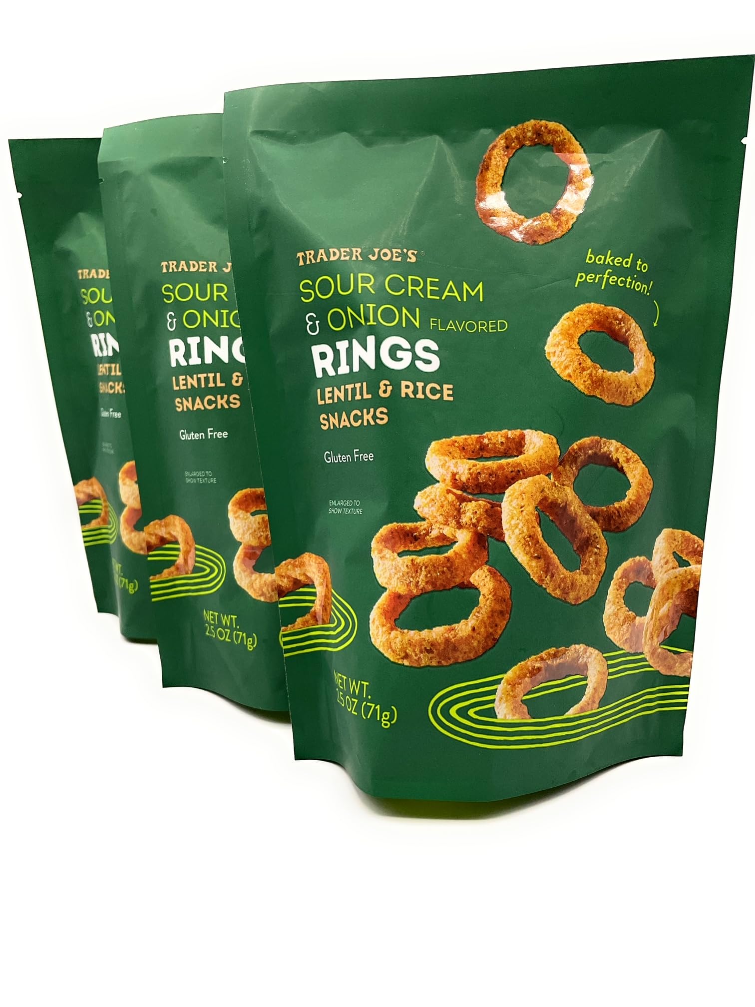 Trader Joe's Gluten Free Sour Cream & Onion Lentil & Rice Snack Rings - 2.5 Oz (Pack of 3) | Healthy On-The-Go Snacks for Work, School & Movie Nights