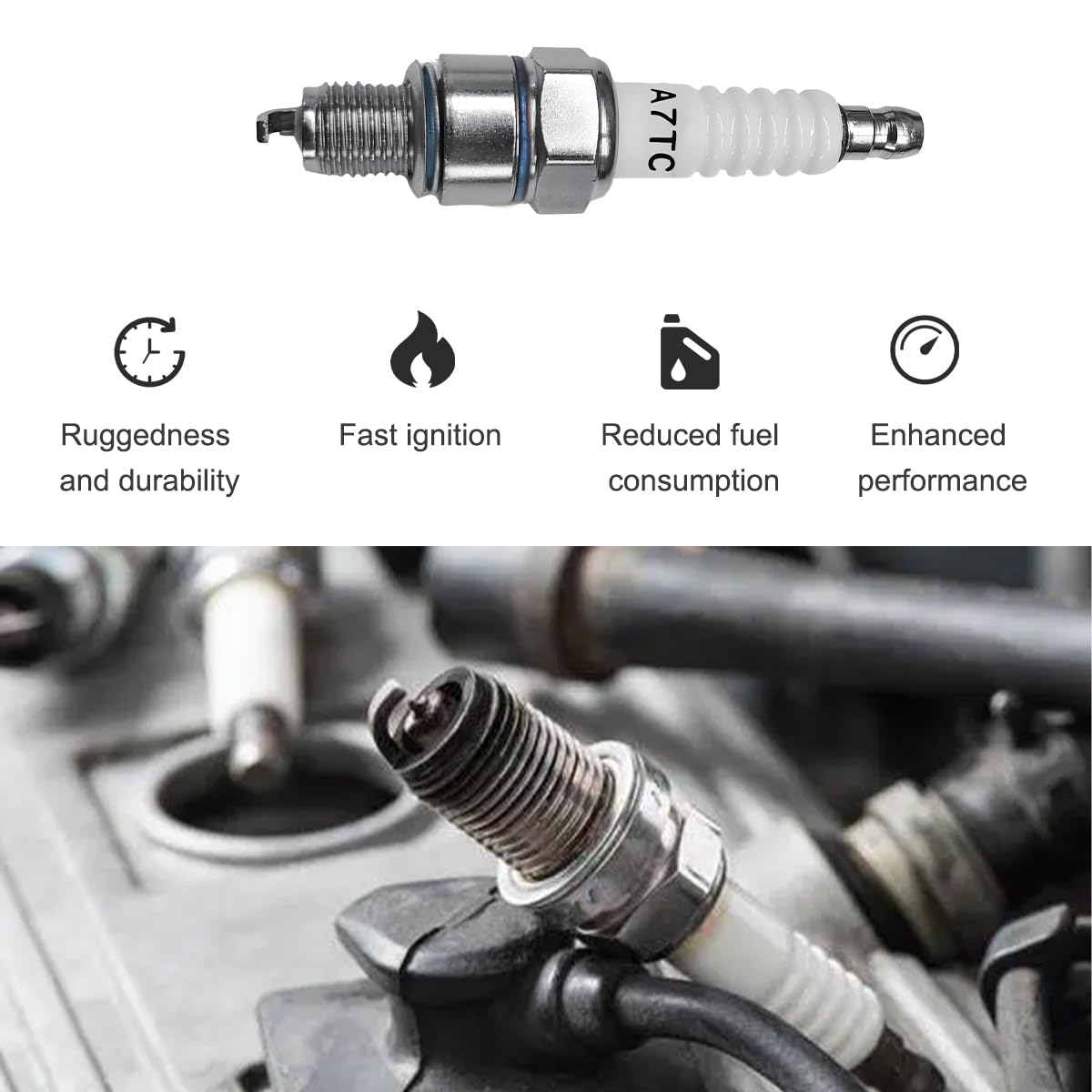 High-Performance A7TC Spark Plug for GY6 50cc-125cc Engines - Compatible with ATV, Scooter, Dirt Bike, Moped & Go Kart - Fits C7HA, C5HA, PZ7HS, S102F, U22FS-U Models - Ideal for Racing & Off-Road Adventures