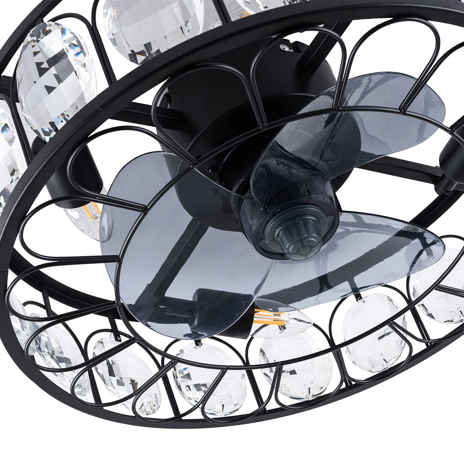 OUKANING 18 Inch Flush Mount Ceiling Fan Light Kit with Remote Control - Industrial Style Crystal Chandelier Lighting Fixture for Living Room, Bedroom, Kitchen - 4 E27 Bulb Bases (Bulbs Not Included) | Perfect for Modern Farmhouse, Loft & Industrial Home Decor