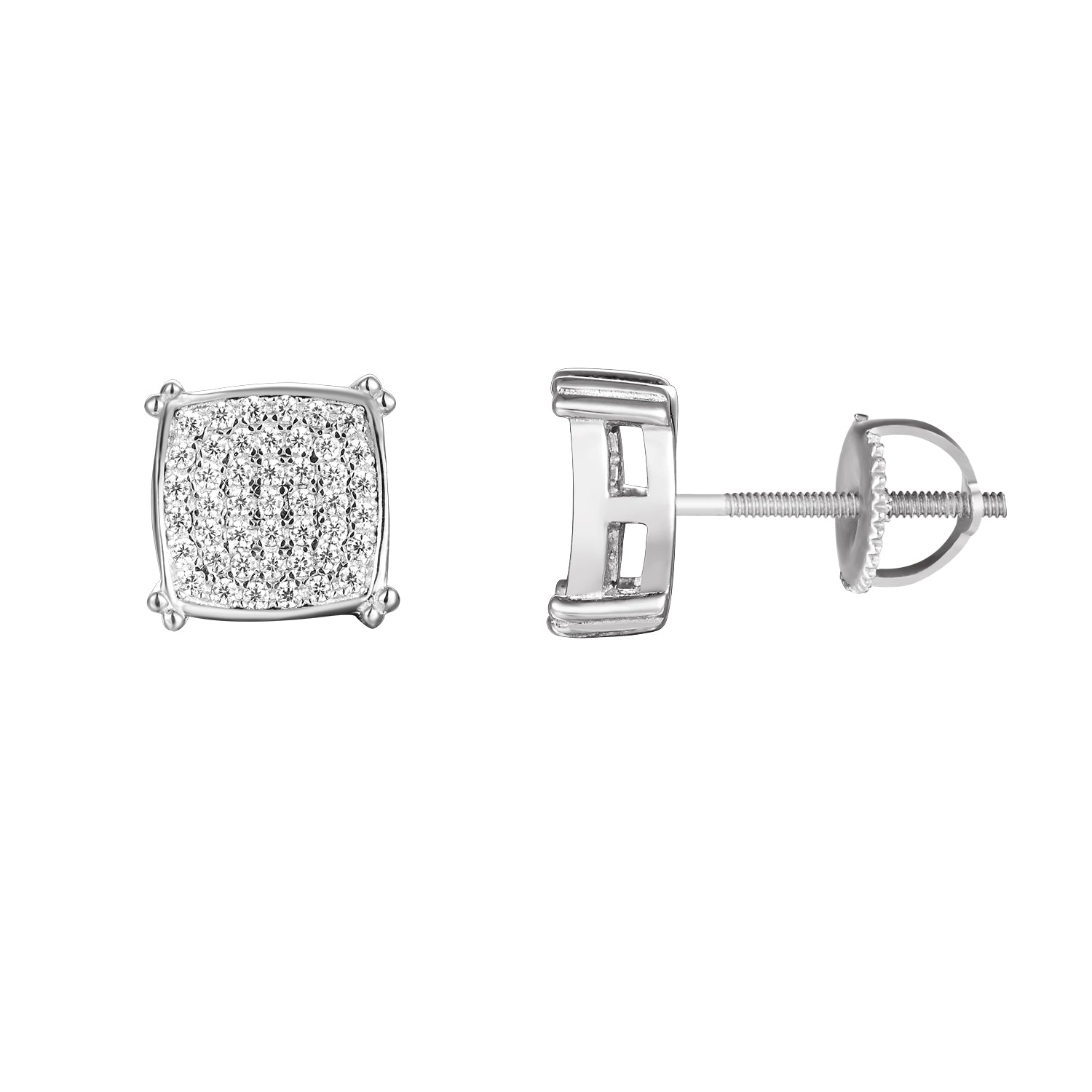 Sterling Silver Square Stud Earrings for Women - Elegant Designer Bling Jewelry for Parties, Weddings & Everyday Wear