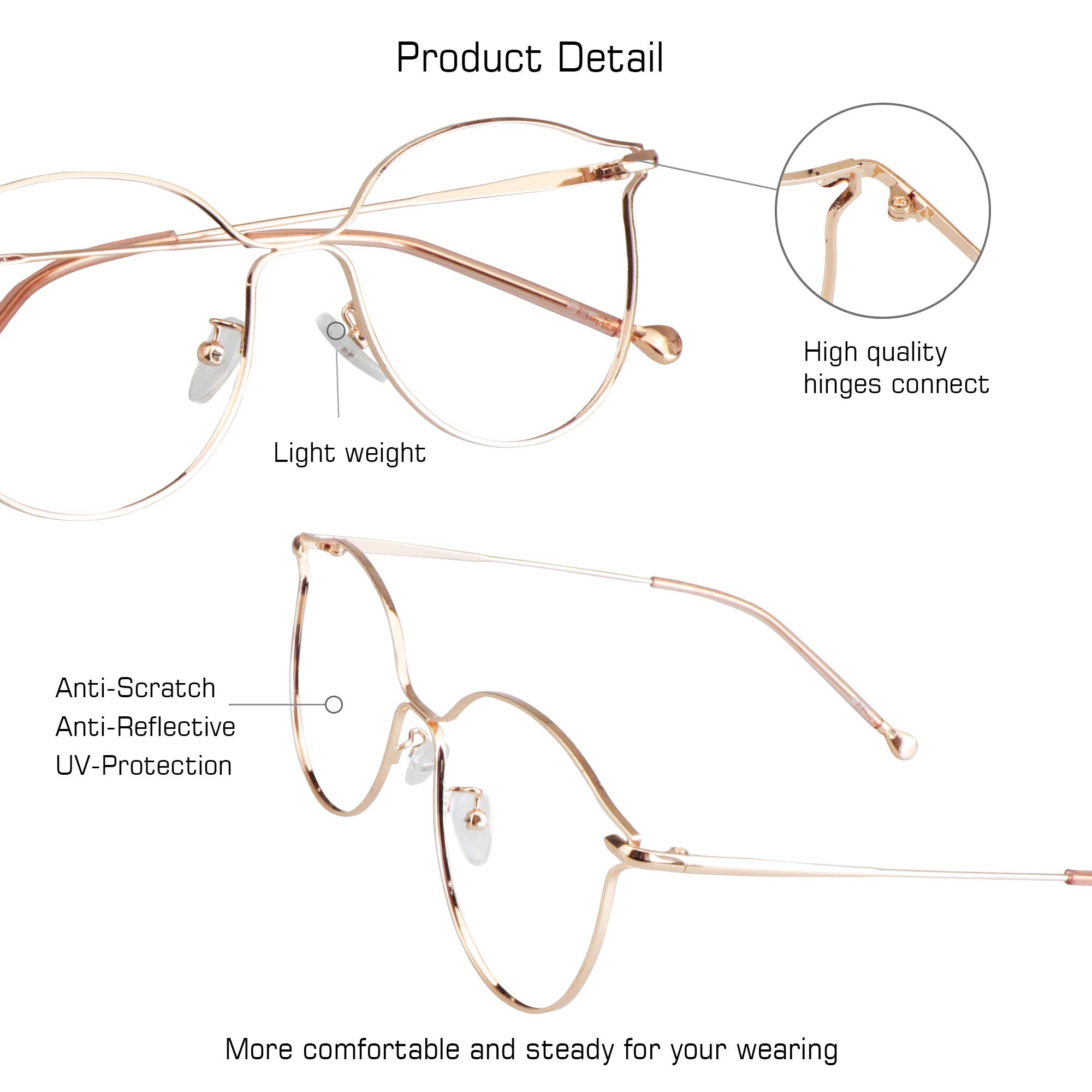 VisionGlobal Blue Light Blocking Glasses for Women - Anti Eyestrain Computer Glasses with Stylish Oval Frame - Perfect for Office Work, Gaming & Screen Time