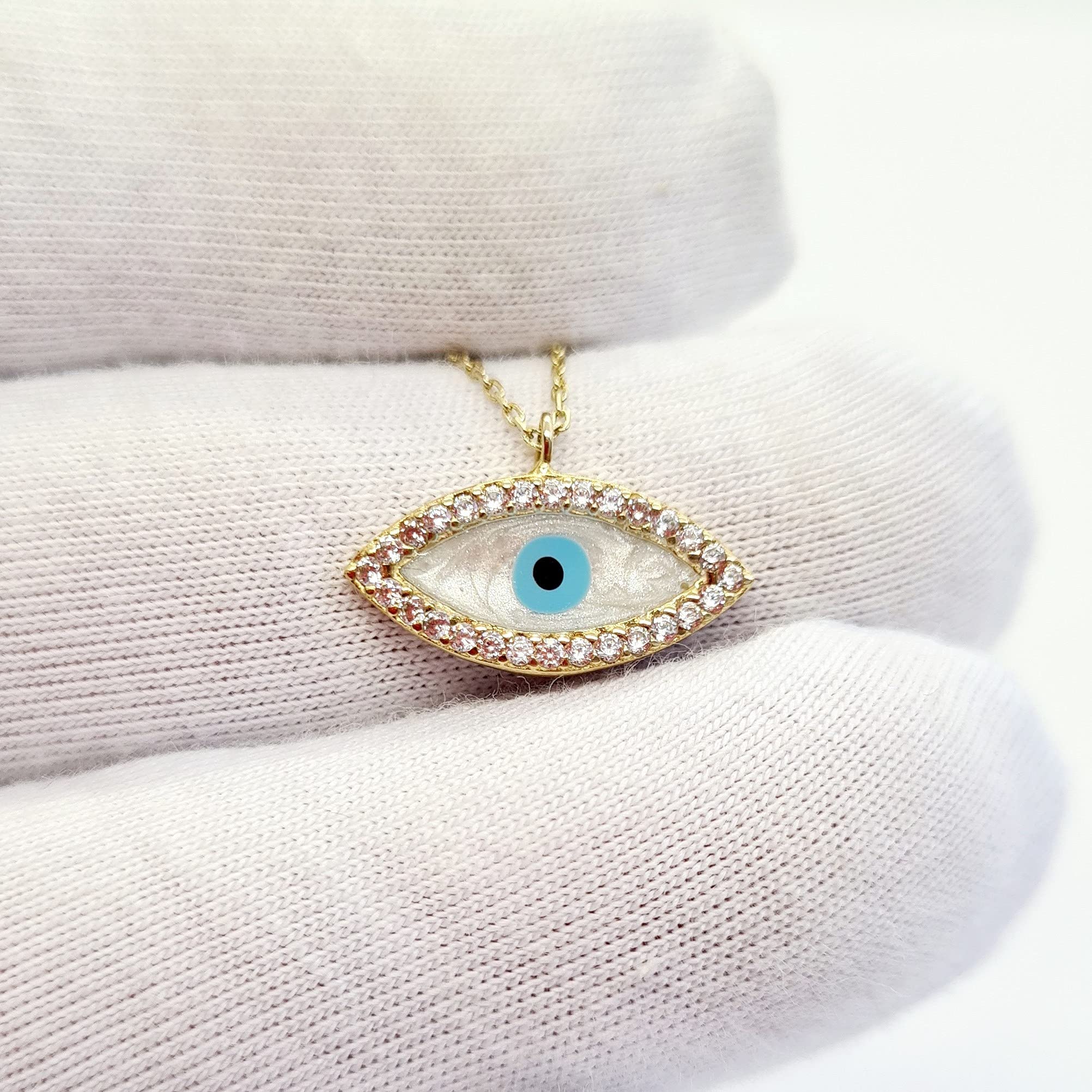 14K Real Solid Gold Mother of Pearl Evil Eye Pendant Necklace for Women - Turkish Nazar Boncuk Protection Jewelry - Elegant Good Luck Gift for Her (Birthday, Christmas, Anniversary) | Perfect for Everyday Wear, Special Occasions & Spiritual Protection