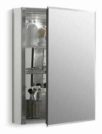Kohler CB CLC1526FS 15 x 26 Inch Aluminum Medicine Cabinet - Bathroom Mirror Storage with Adjustable Shelves for Toiletries & Cosmetics Organization