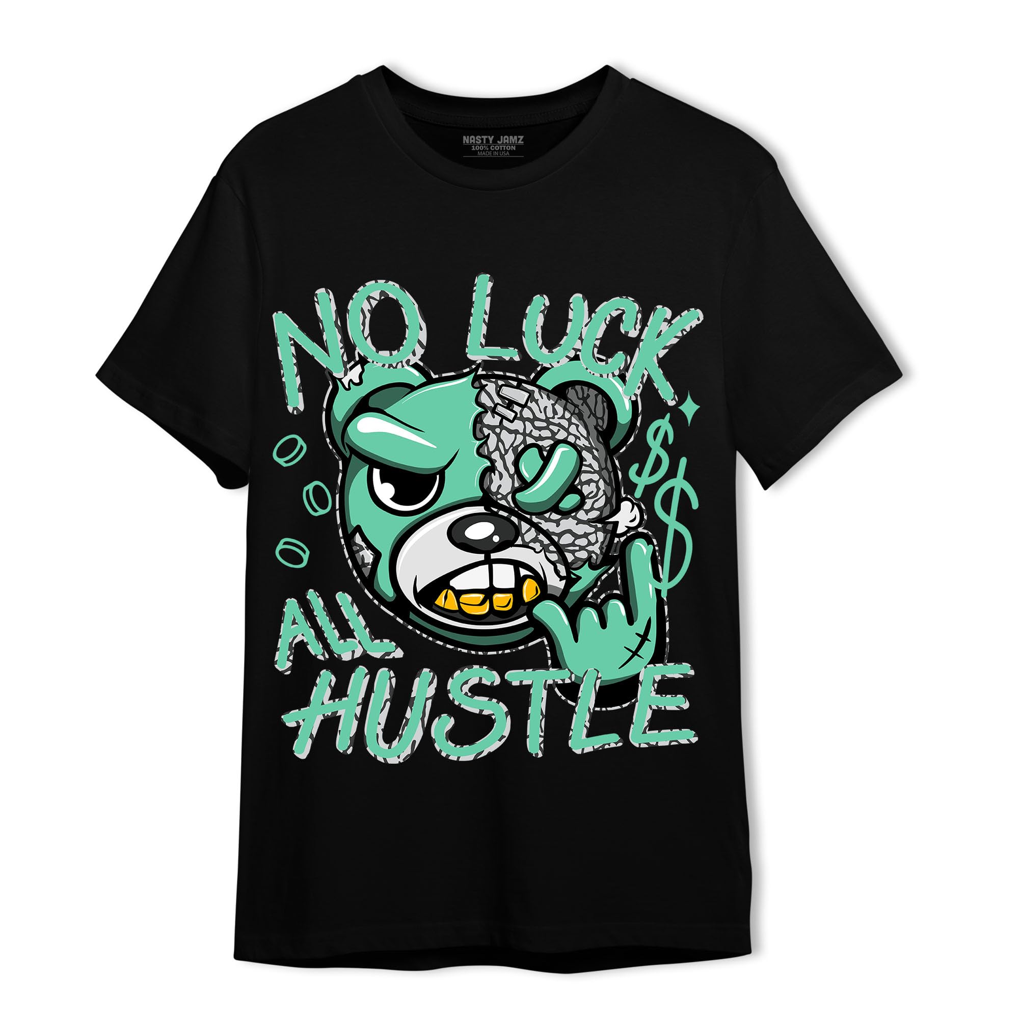 Generic All Hustle Unisex T-Shirt Matching 3s Green Glow - White/Black - Casual Streetwear for Men & Women | Perfect for Gym, Workout, and Everyday Wear