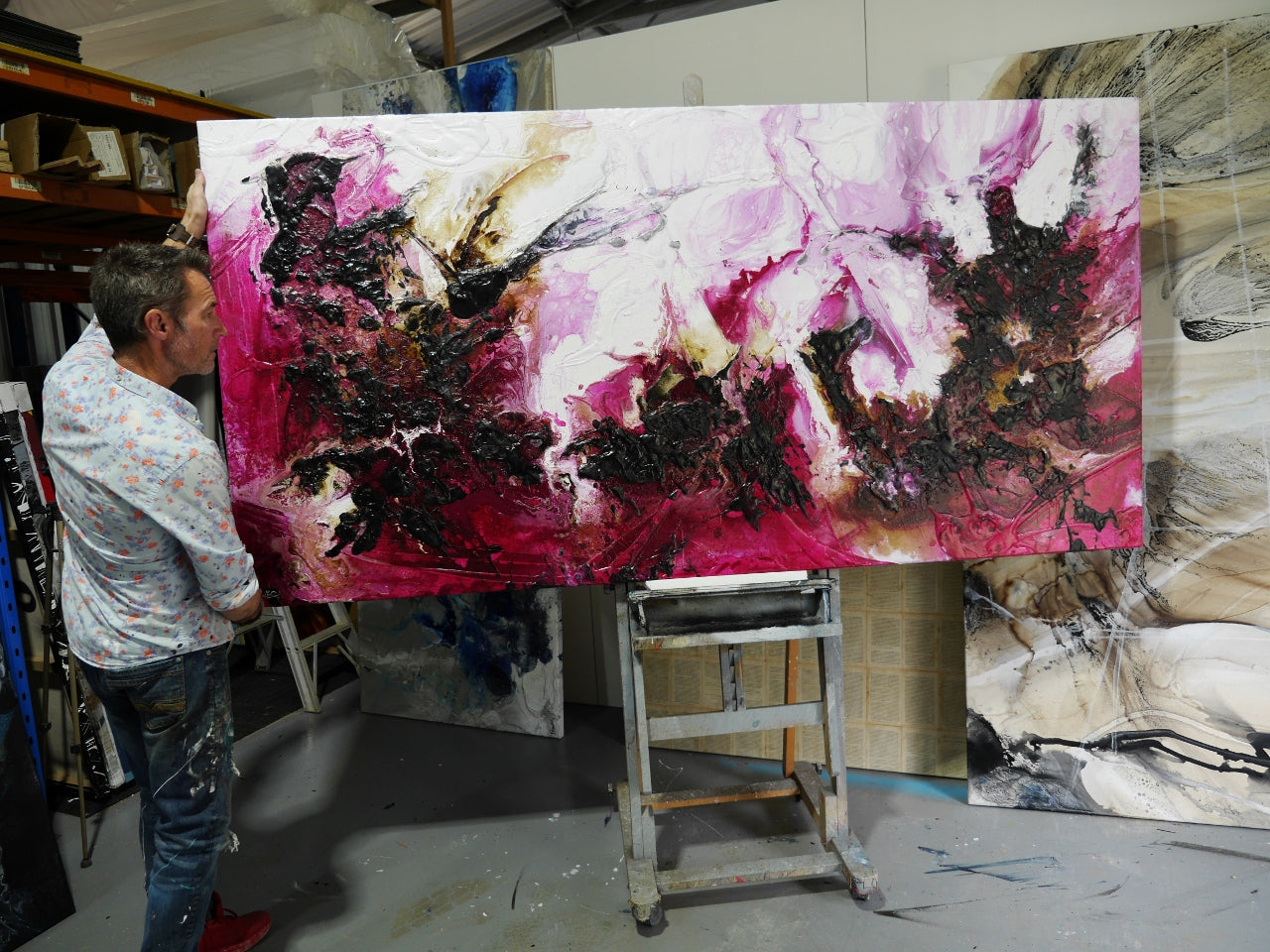 Scarlett & Fig 240cm x 120cm Magenta Textured Abstract Canvas Art - Modern Large Wall Painting for Living Room, Bedroom & Office Decor