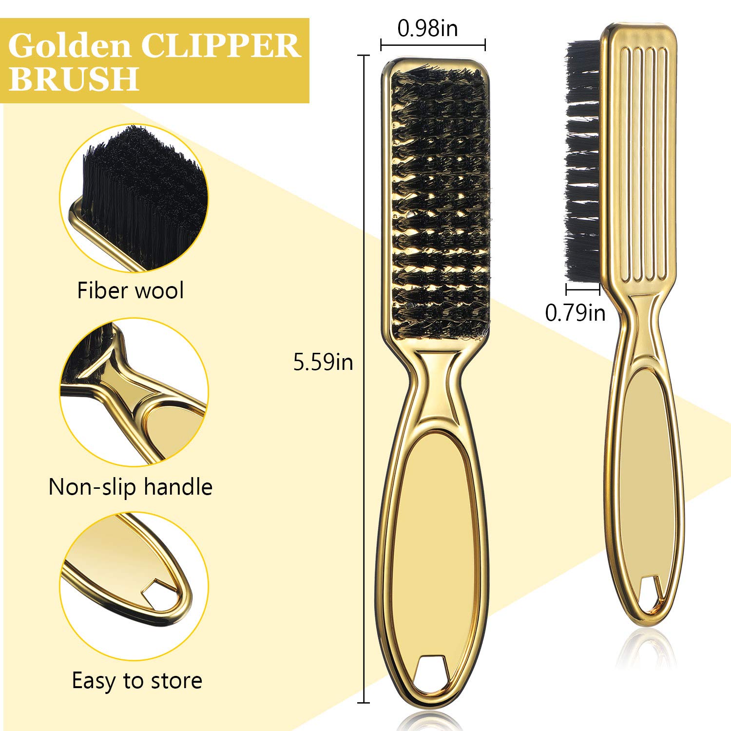 Patelai 2 Pack Professional Barber Blade Cleaning Brush - Clipper & Trimmer Cleaning Tool for Fades, Tapers, Manicure & Salon Use | Durable Nail Cleaner & Styling Brush (Gold) | Perfect for Barbershops, Home Grooming & Hair Clipper Maintenance