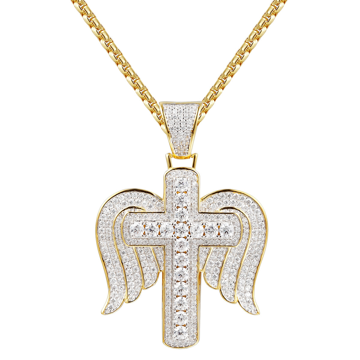 Elegant Solitaire Religious Cross with Wings Silver Pendant Necklace - Perfect for Baptism, First Communion & Spiritual Gifts