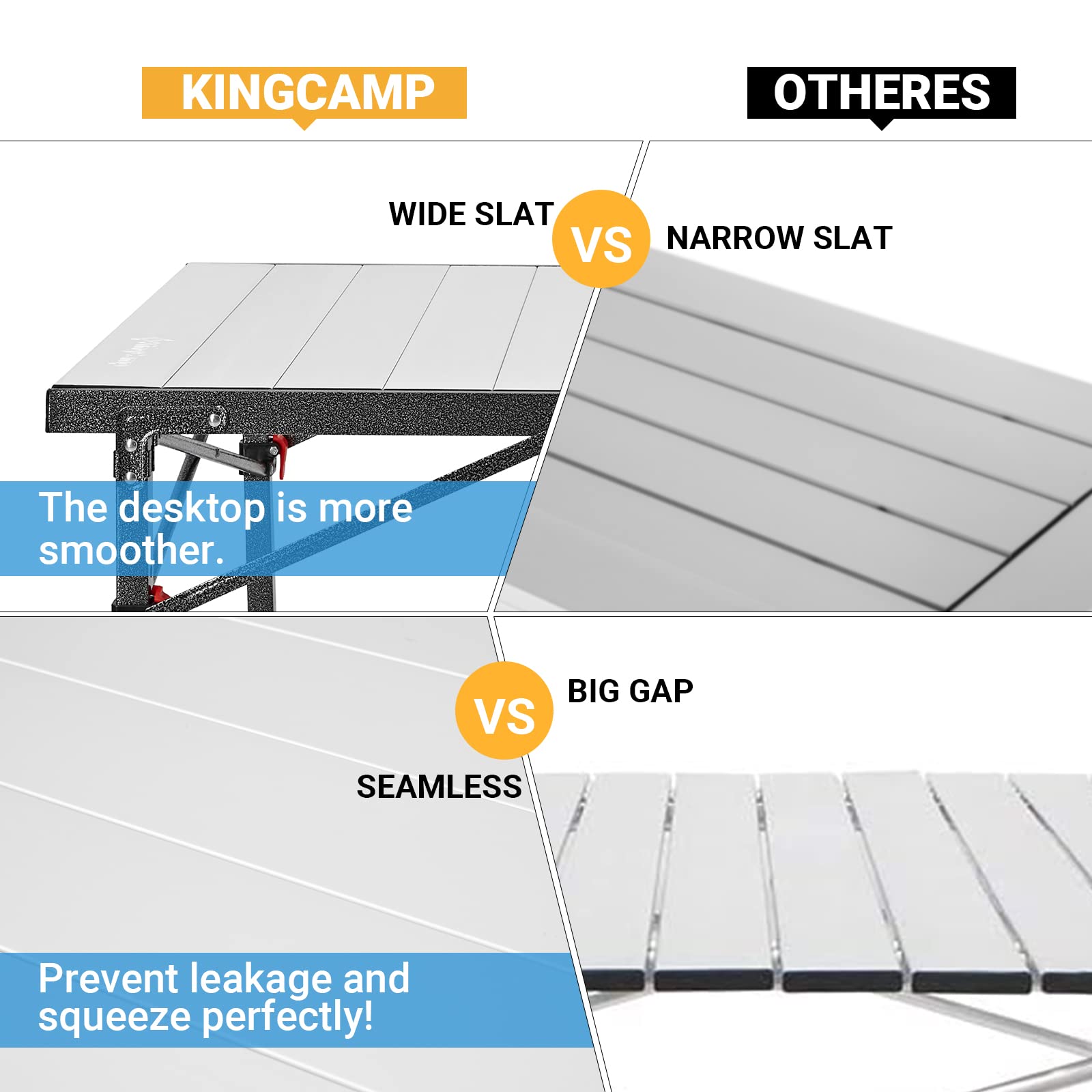 KingCamp Folding Camping Table - Aluminum Roll-Up Camp Table for 6-8 People, Heavy Duty 180 LBS Capacity, Portable Outdoor Picnic Table with Carry Bag - Perfect for Camping, Backyard BBQ, Beach Parties & Tailgating