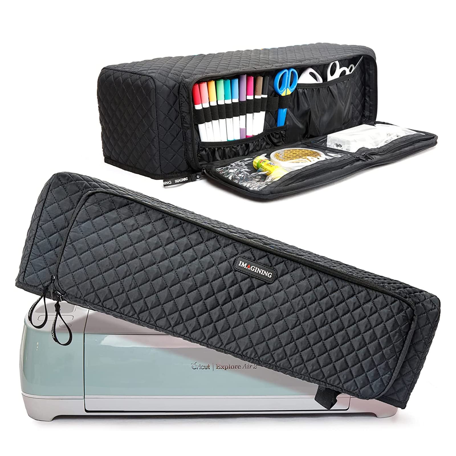 IMAGINING Dust Cover with Zipper Pocket for Cricut Maker & Explore Air 2 - Scrapbooking Die-Cut Machine Protector & Organizer - Perfect for Crafting, Sewing Projects & Machine Storage