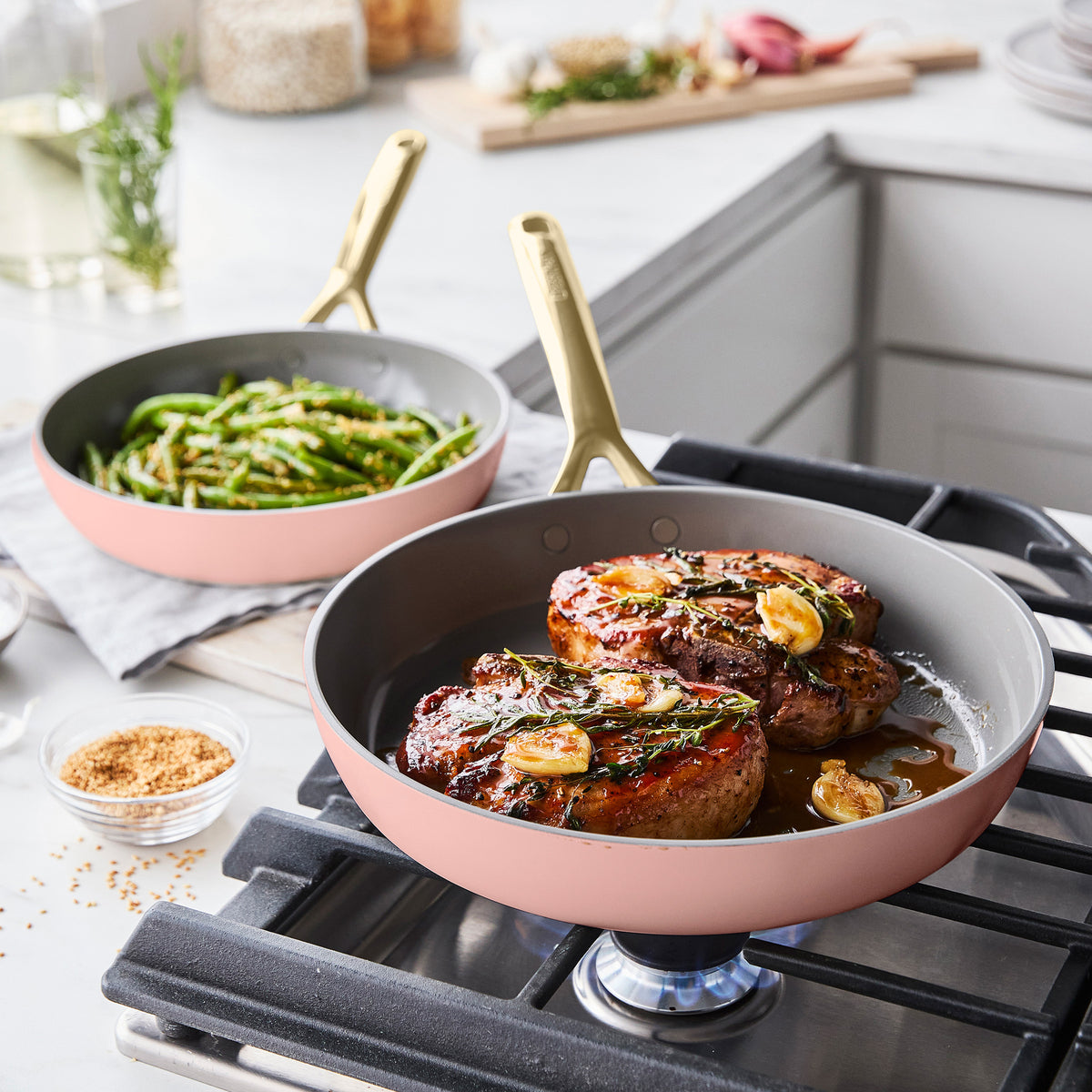 GP5 Colors Ceramic Nonstick 11-Piece Cookware Set with Champagne Handles | Dusty Rose | Healthy Cooking for Family & Entertaining | Oven & Dishwasher Safe
