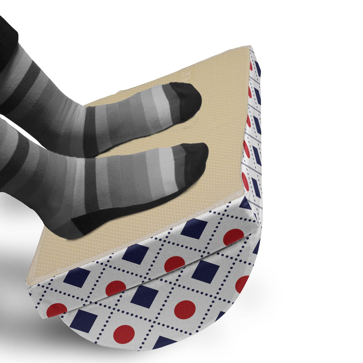 Ambesonne Navy Blue & Red Foot Rest - Non-Slip Ergonomic Memory Foam Leg Support with Geometric Tile Print - Perfect for Office, Home & Gaming Chairs (Adjustable Height, Red/White/Navy)