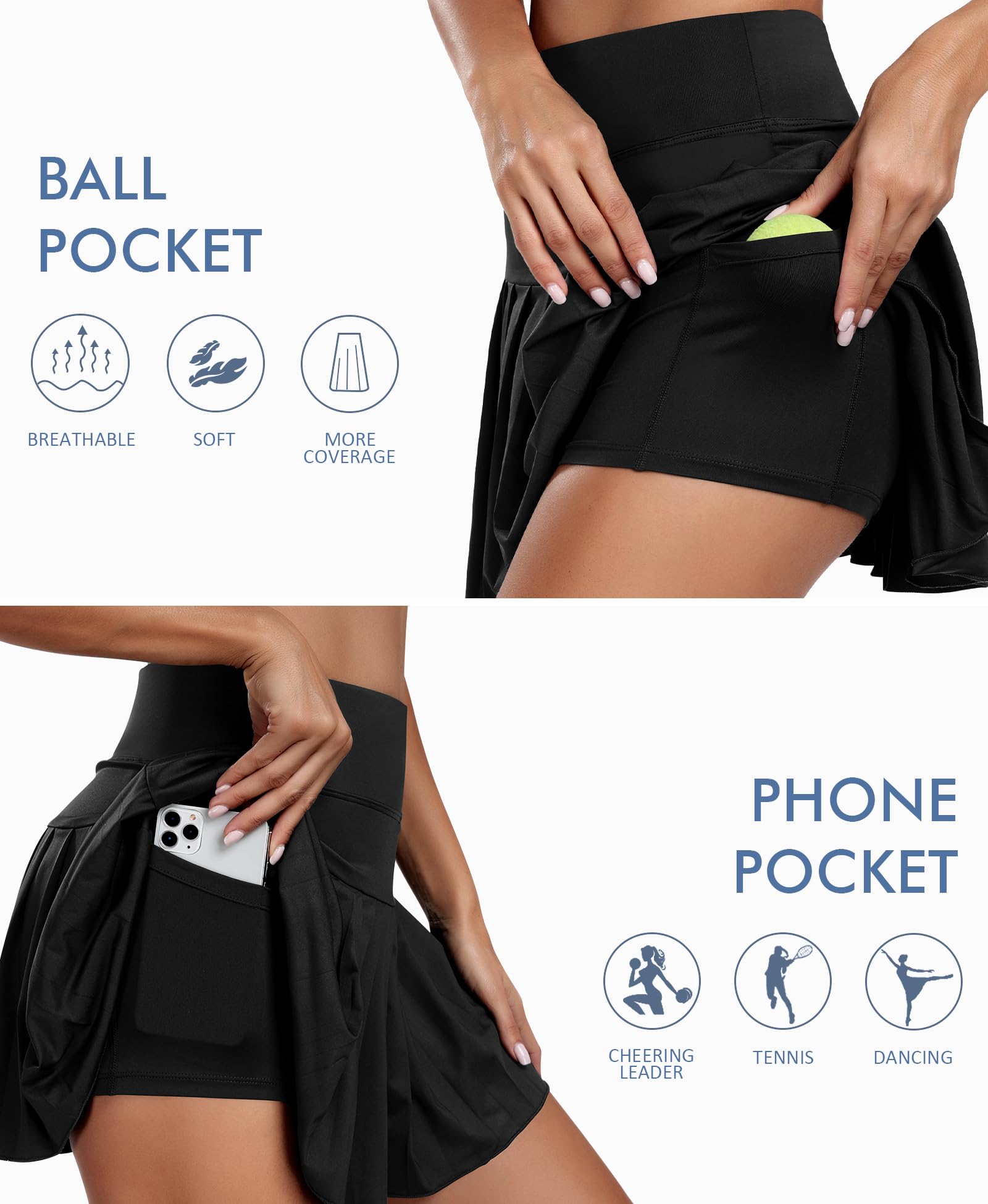 JoyGirl Women's Pleated Tennis Skirt with Built-in Shorts - Athletic Golf Skort for Running, Workout & Sports - Breathable High Waist Skirts with Pockets - Perfect for Tennis, Gym, Yoga & Casual Wear