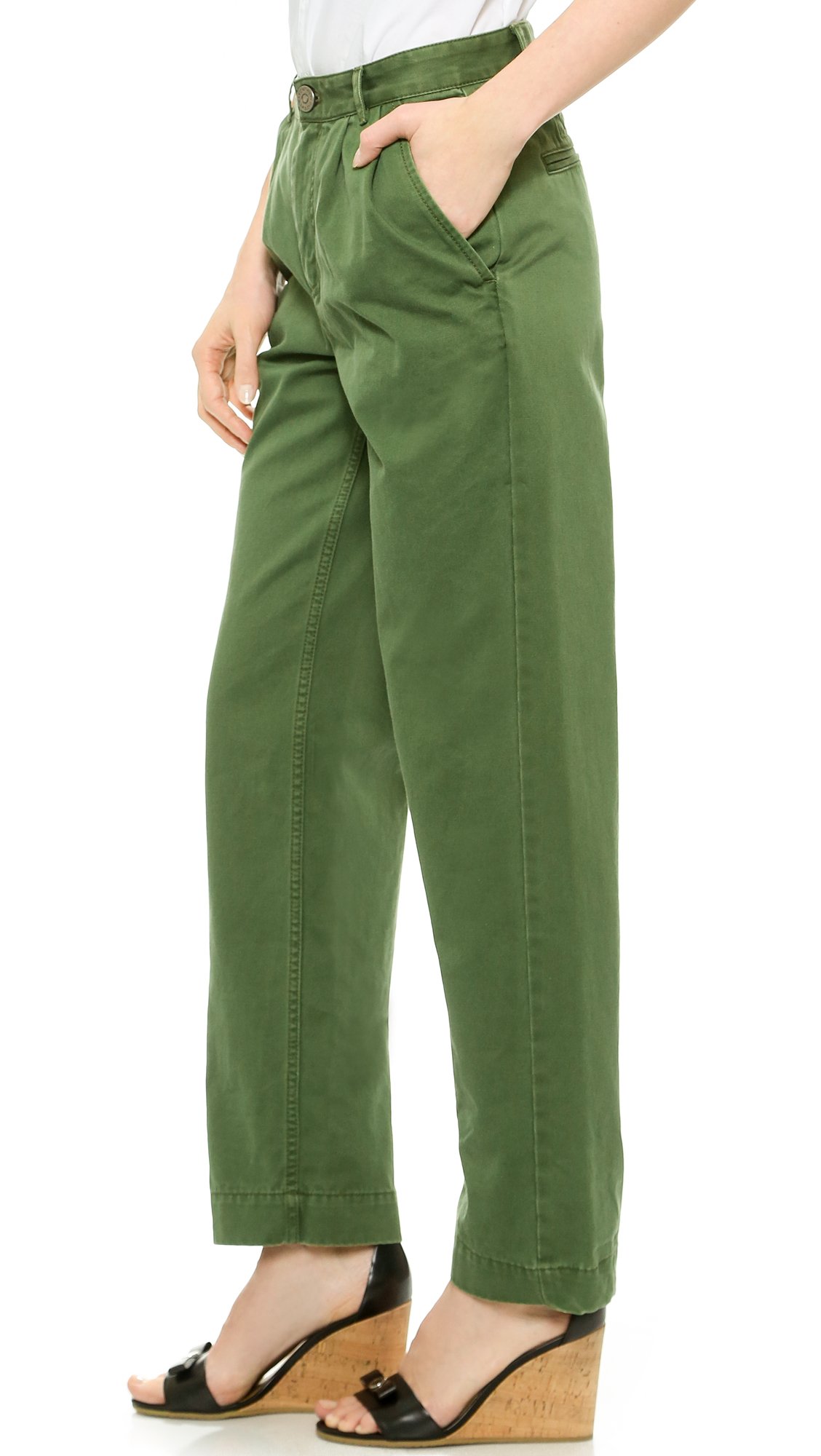 Marc by Marc Jacobs Women's Classic Cotton Casual Pants - Comfortable Stretch Fit, Fatigue Green, Size 10 | Perfect for Work, Travel & Everyday Wear