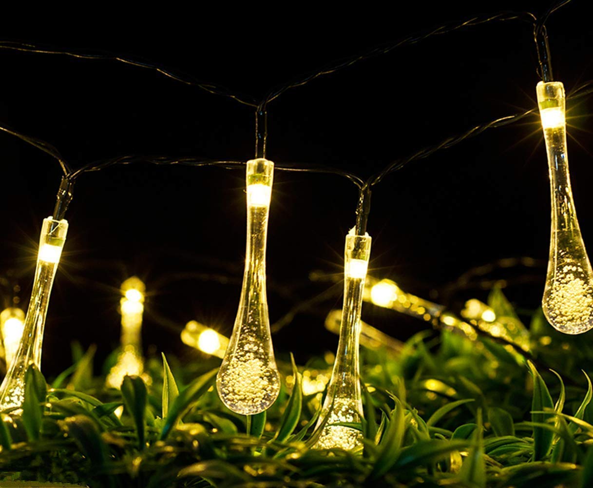 20LED 4.8M Solar Water Droplet String Lights - Waterproof Outdoor Fairy Lights for Garden, Patio, Christmas Tree & Holiday Decorations (Warm White) | Perfect for Backyard Parties, Wedding Decor & Cozy Ambiance