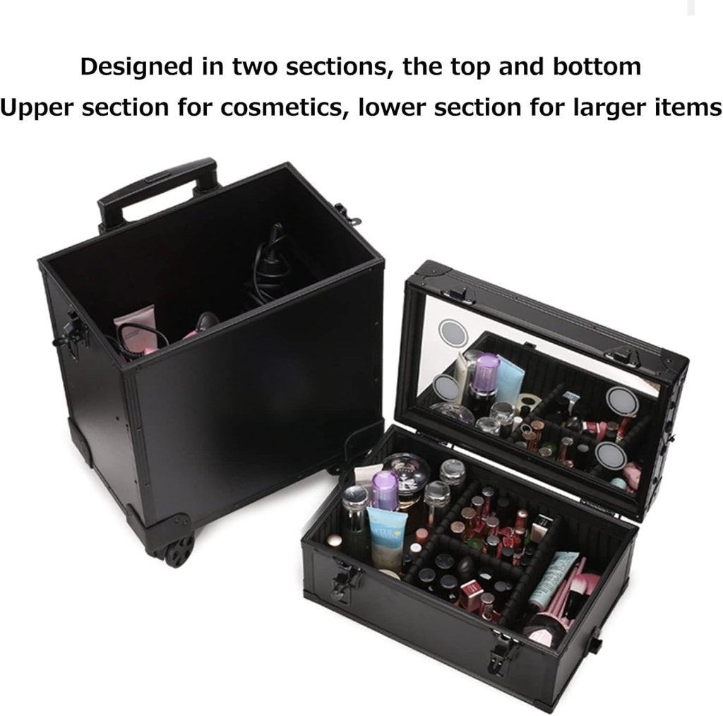 Professional LED Makeup Case - Aluminum Cosmetic Rolling Organizer for Travel & Salon Use - Perfect for Makeup Artists & Beauty Professionals