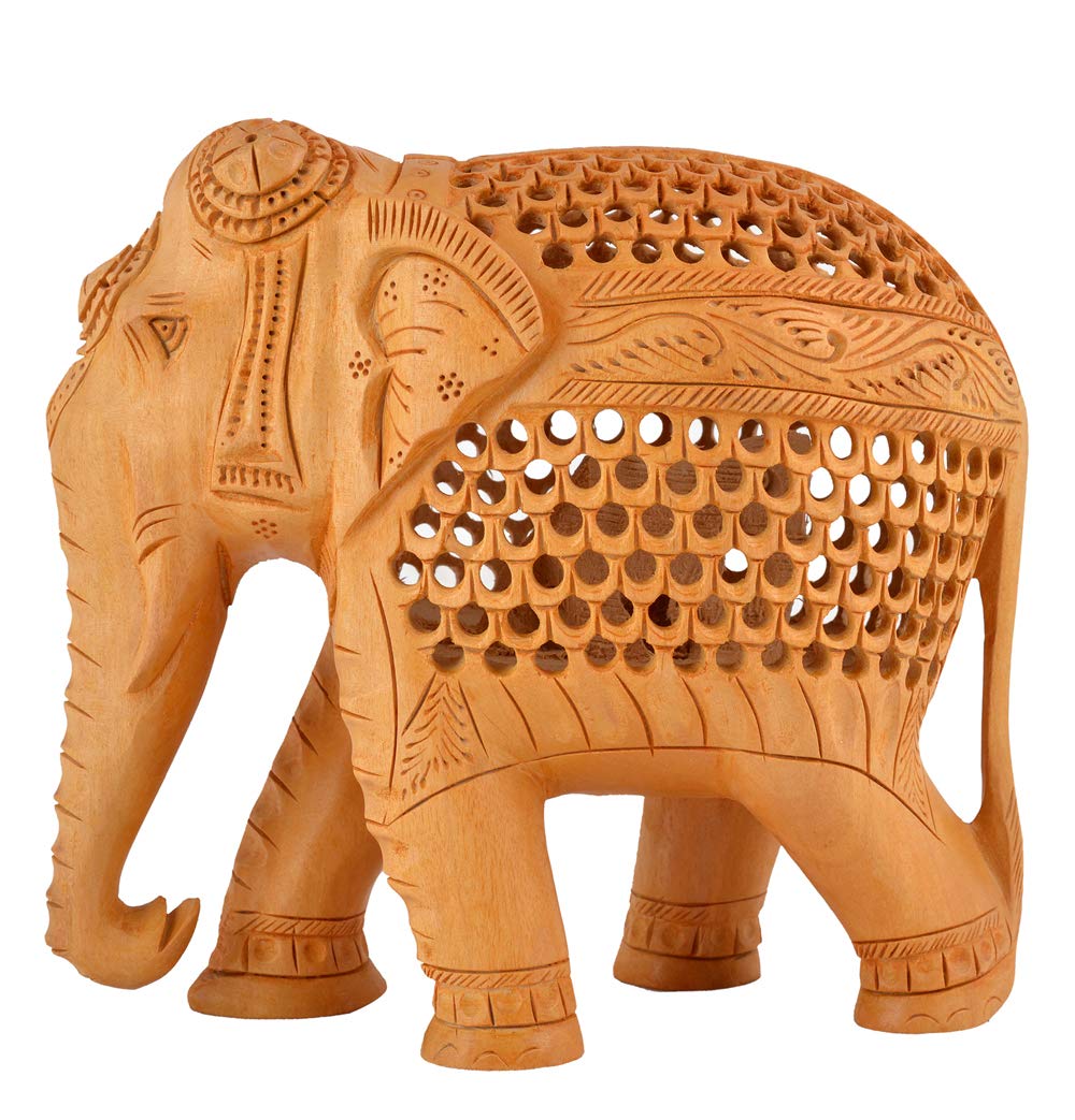 Handcrafted Wooden Elephant Statues Set of 4 - Indian Jaali Art Home Decor for Living Room, Tabletop Display, Housewarming Gifts | Perfect for Boho Decor, Meditation Spaces & Ethnic Home Accents