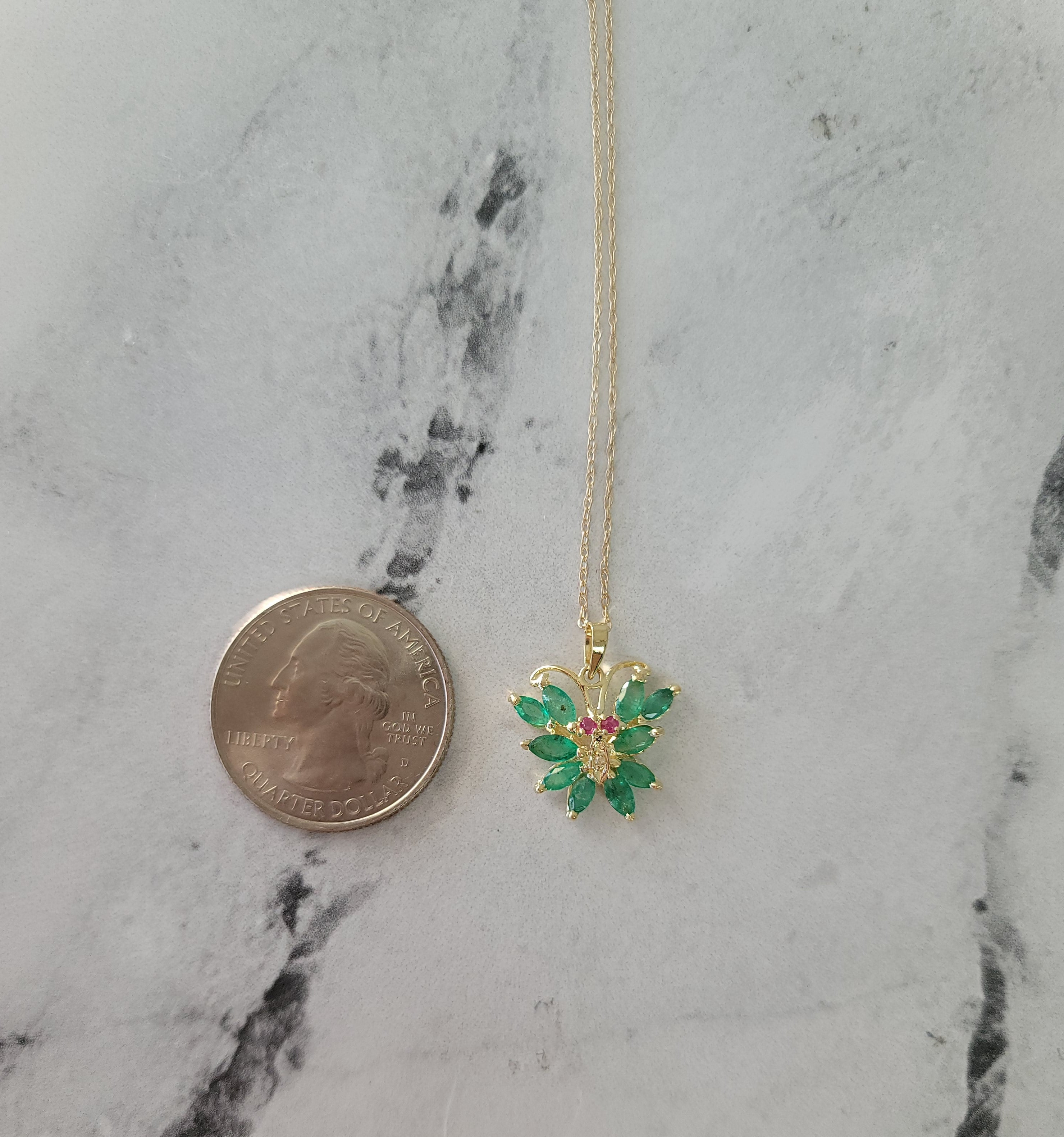Butterfly Shaped Emerald & Ruby Necklace - Elegant 14K Gold Plated Jewelry for Women, Perfect Gift for Birthday, Anniversary & Valentine's Day | Wedding, Party & Special Occasion Accessory
