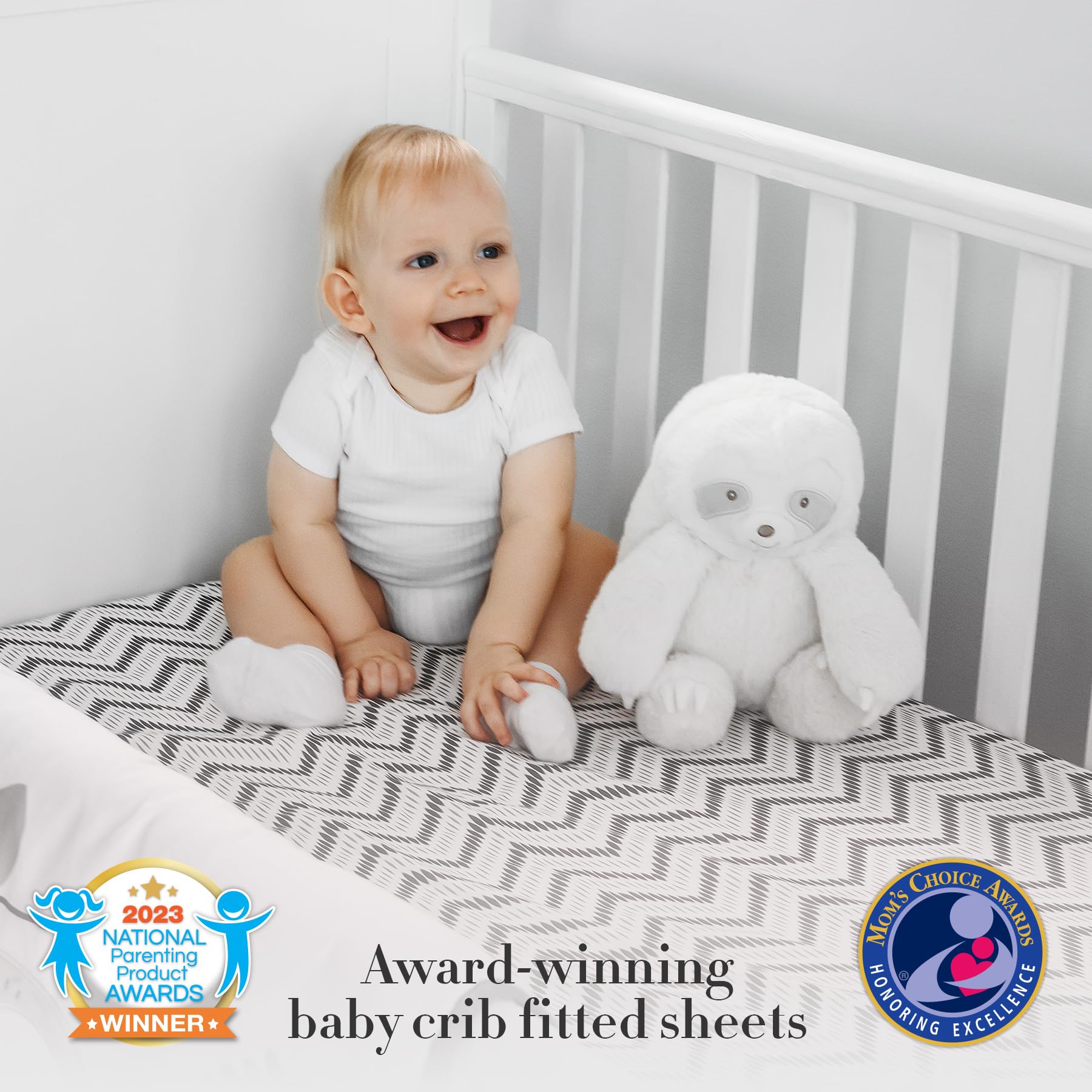 MY LITTLE ZONE 5-Piece Neutral Baby Crib Bedding Set - Soft Gray & White Sloth Nursery Collection with Comforter, Fitted Sheet, Changing Pad Cover & Crib Skirt | Cozy & Safe for Newborns, Infants & Toddlers | Perfect for Nursery Decor, Baby Shower Gifts & Gender-Neutral Themes