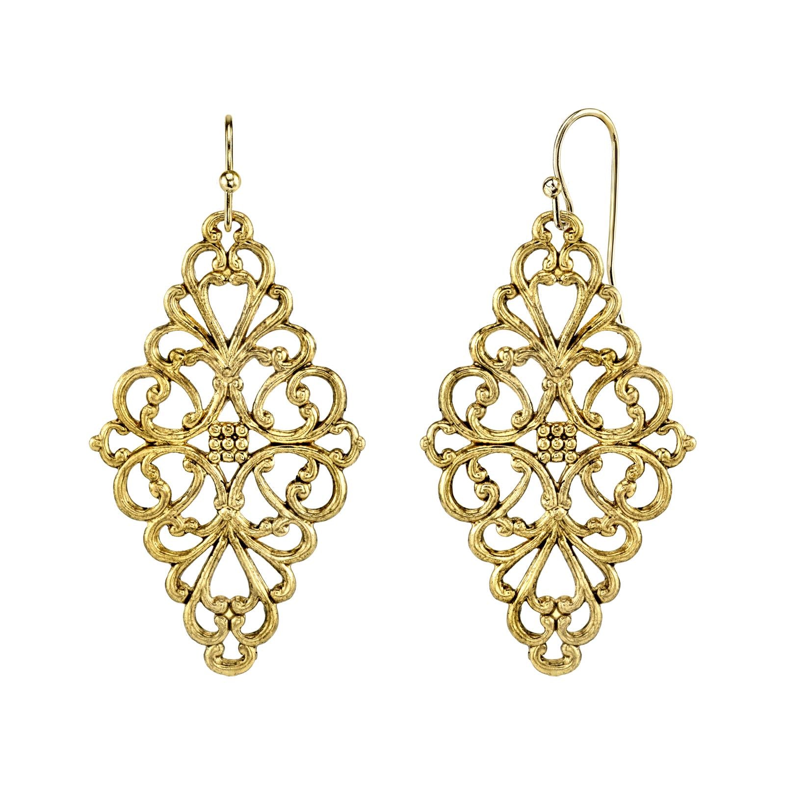 1928 Vintage Filigree Diamond Drop Earrings for Women - 14K Gold Plated Dangle Earrings for Wedding, Party & Special Occasions