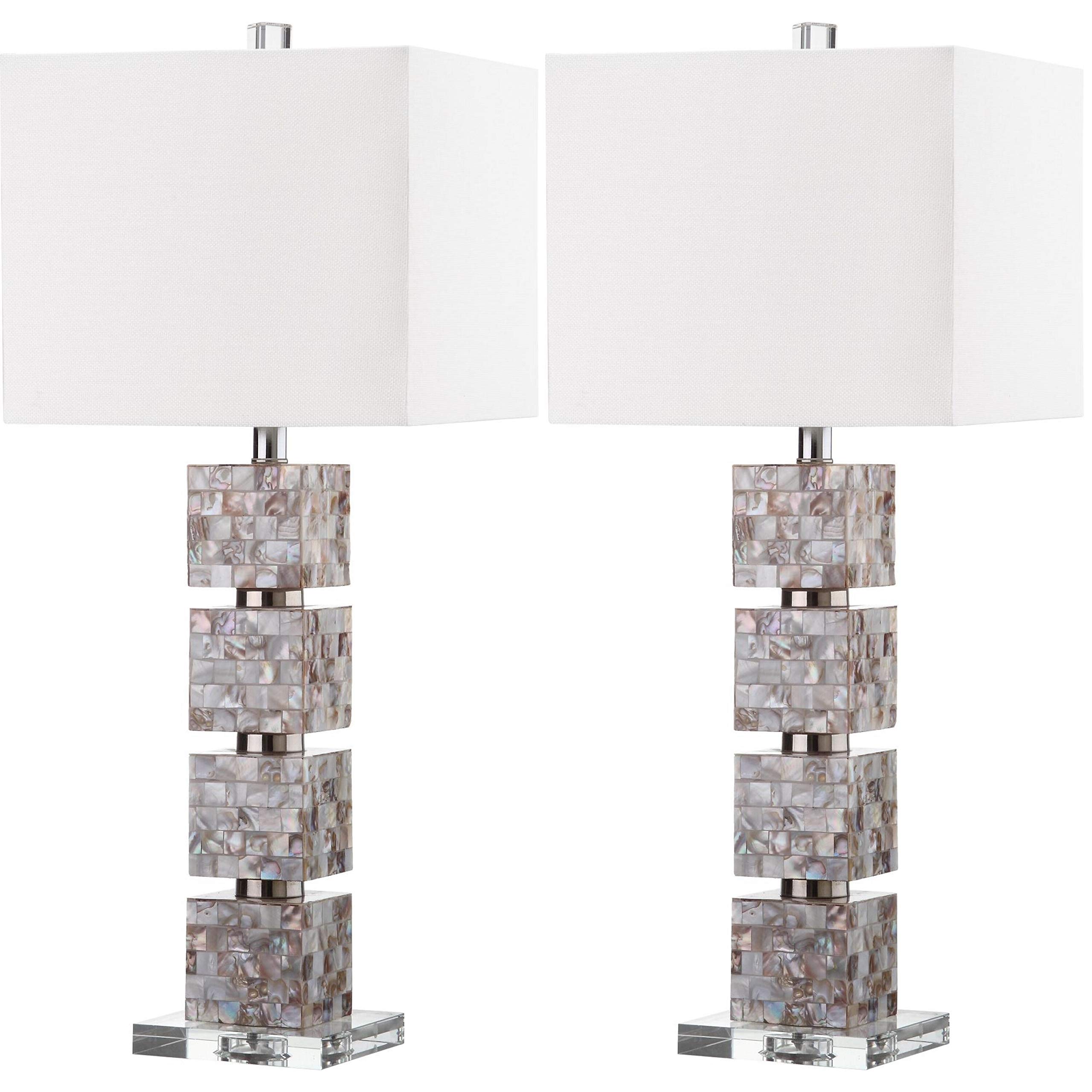 SAFAVIEH Rafferty Coastal Cream Shell 31-Inch Table Lamp Set of 2 with LED Bulbs - Modern Bedside Lighting for Bedroom, Living Room & Home Office - Perfect for Reading, Decor & Ambient Lighting