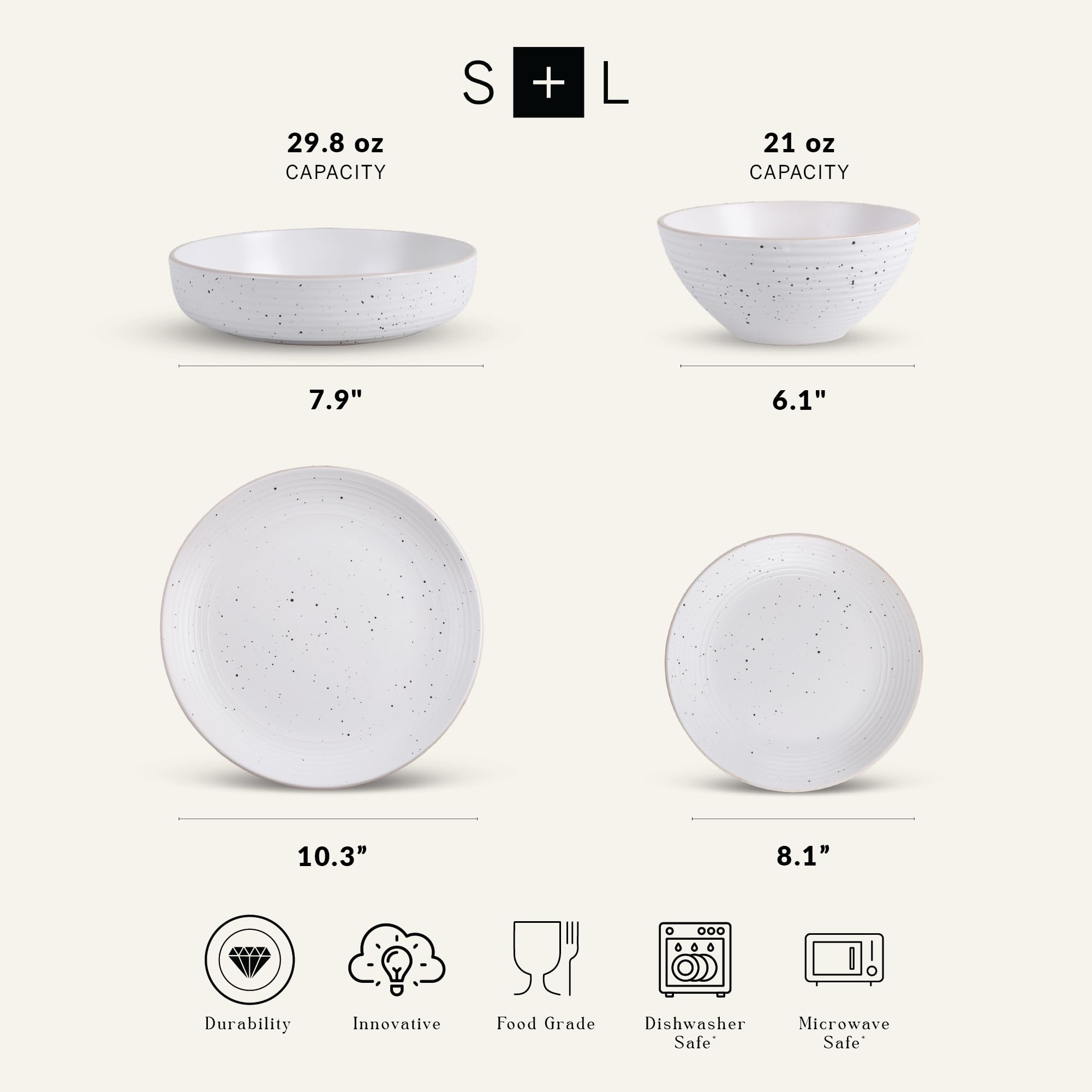 Lauren Modern Stoneware 16-Piece Round Dinnerware Set - Plates & Bowls for 4, Off White | Elegant Dinnerware for Family Meals, Entertaining & Everyday Dining