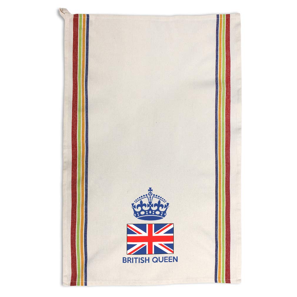 Custom British Queen Crown Kitchen Towels - Multi Stripe Design Dish Cloths for Cleaning & Decor | Perfect for Royal-Themed Kitchens, Tea Parties & Gift Giving