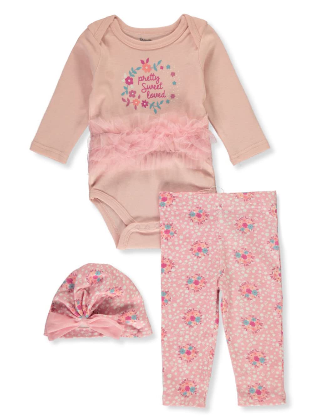 Princess Rose Baby Girls' 3-Piece Floral Layette Set - Soft Cotton Newborn Outfit for Photoshoots, Baptism & Special Occasions