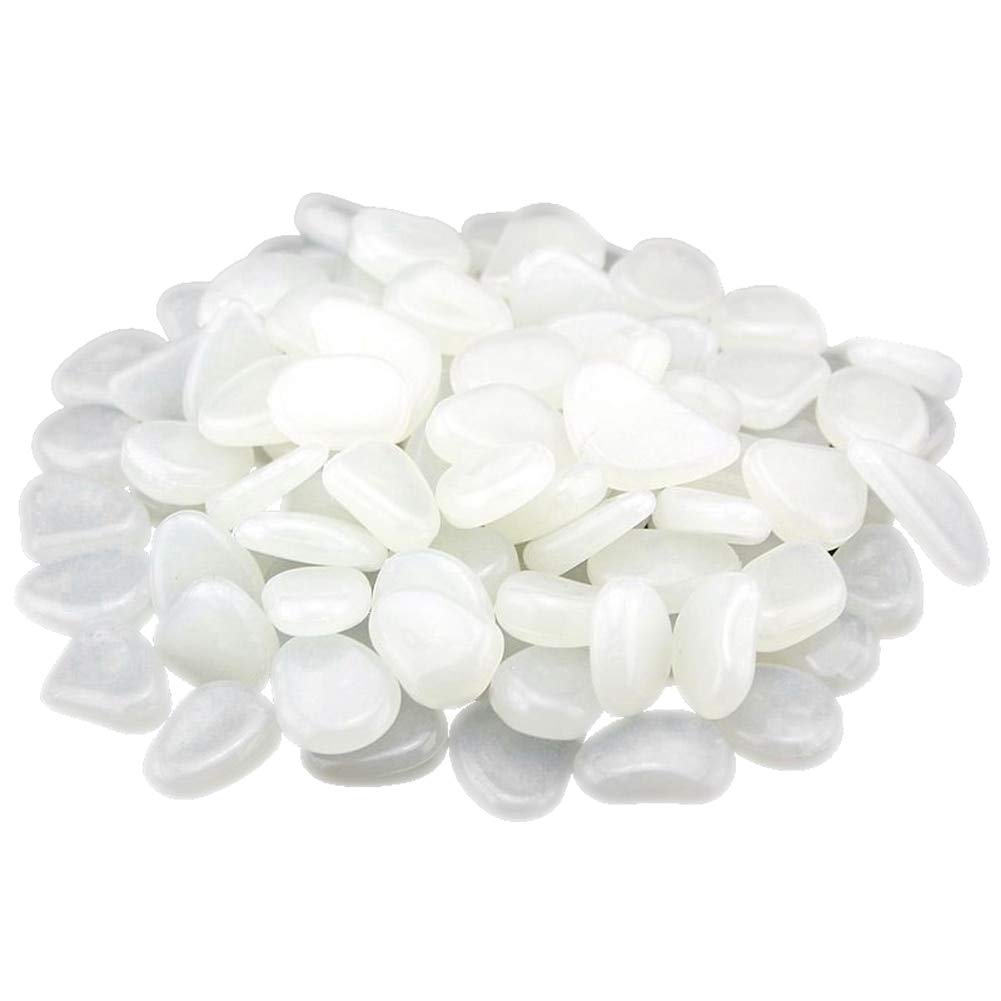 50 Pcs Glow in The Dark Pebbles - Fluorescent Luminous Stones for Garden Walkway, Flower Bed, Patio Decor - Outdoor & Indoor Decorative Stones (White) - Perfect for Nighttime Landscaping, Pathway Marking, and DIY Home Projects