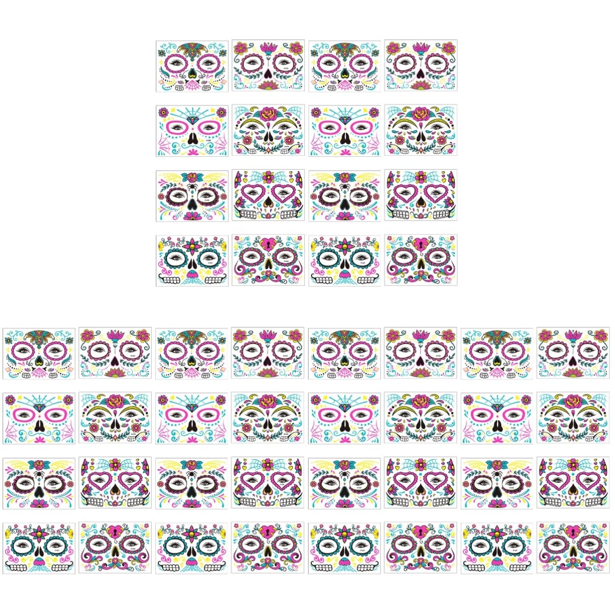 Luxshiny 48 Sheets Halloween Face Tattoos - Skull Sugar Day of The Dead Makeup Stickers for Adults & Kids - Perfect for Halloween Parties, Costume Contests & Dia de Los Muertos Celebrations