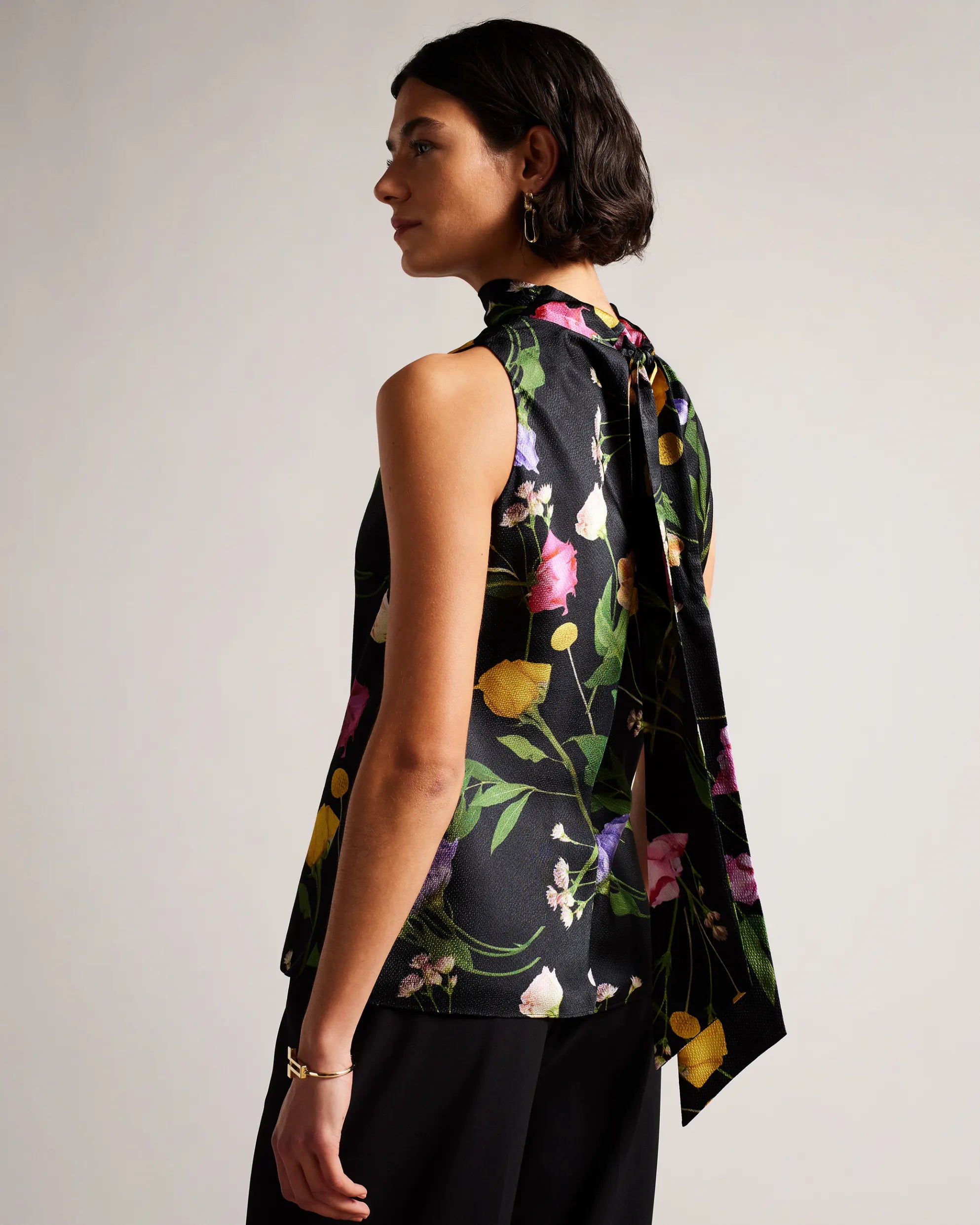 Demitri Floral Print Cowl Neck Blouse for Women - Elegant Black Tunic Top for Casual Wear, Office & Date Night