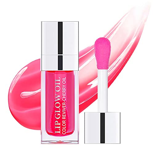 Plumping Lip Oil - Hydrating Tinted Lip Gloss & Nourishing Lip Balm for Soft, Shiny Lips | Long-Lasting Non-Sticky Formula with Glitter Shine | Perfect for Daily Moisture, Night Care & Makeup Primer (Cherry)