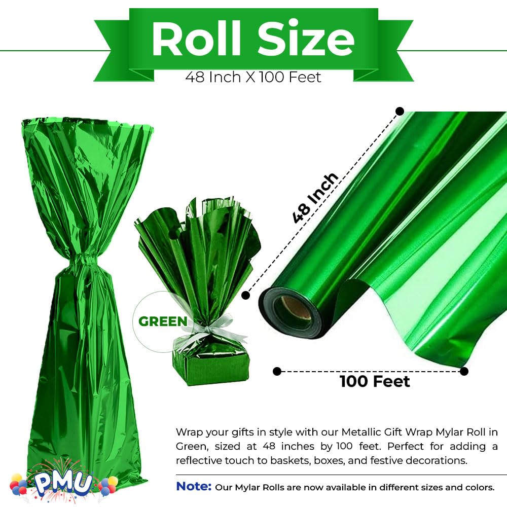 Premium Metallic Green Double-Sided Mylar Gift Wrap Roll - 48