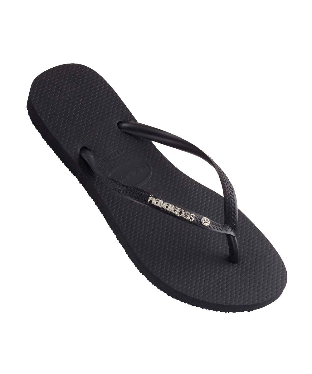 Havaianas Women's Slim Flip Flops with Metal Logo & Crystal Accents - Comfortable Summer Sandals for Beach, Pool, and Casual Wear