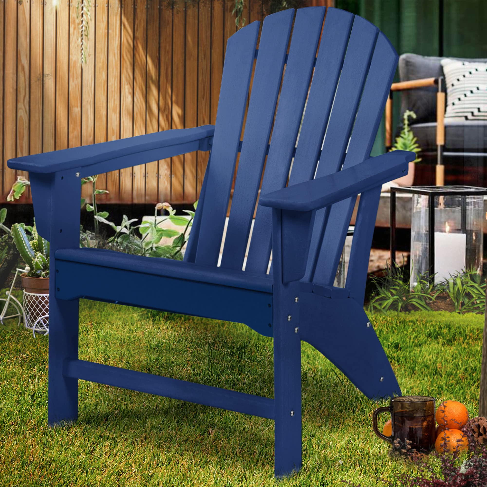 WenHaus Adirondack Chair - Weather-Resistant Plastic Resin Outdoor Lounge Chair for Patio, Deck, Lawn & Fire Pit - Navy Blue - Perfect for Backyard Relaxation, Camping & Garden Parties