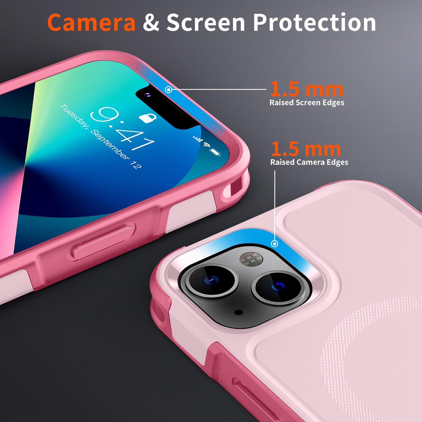 SUPFINE Magnetic iPhone 13 Case with MagSafe Compatibility - 10FT Military Grade Drop Protection & Dual Layer Shockproof Design - Non-Slip Heavy Duty Full Body Phone Cover (Pink) - Perfect for Outdoor Adventures, Work & Everyday Protection