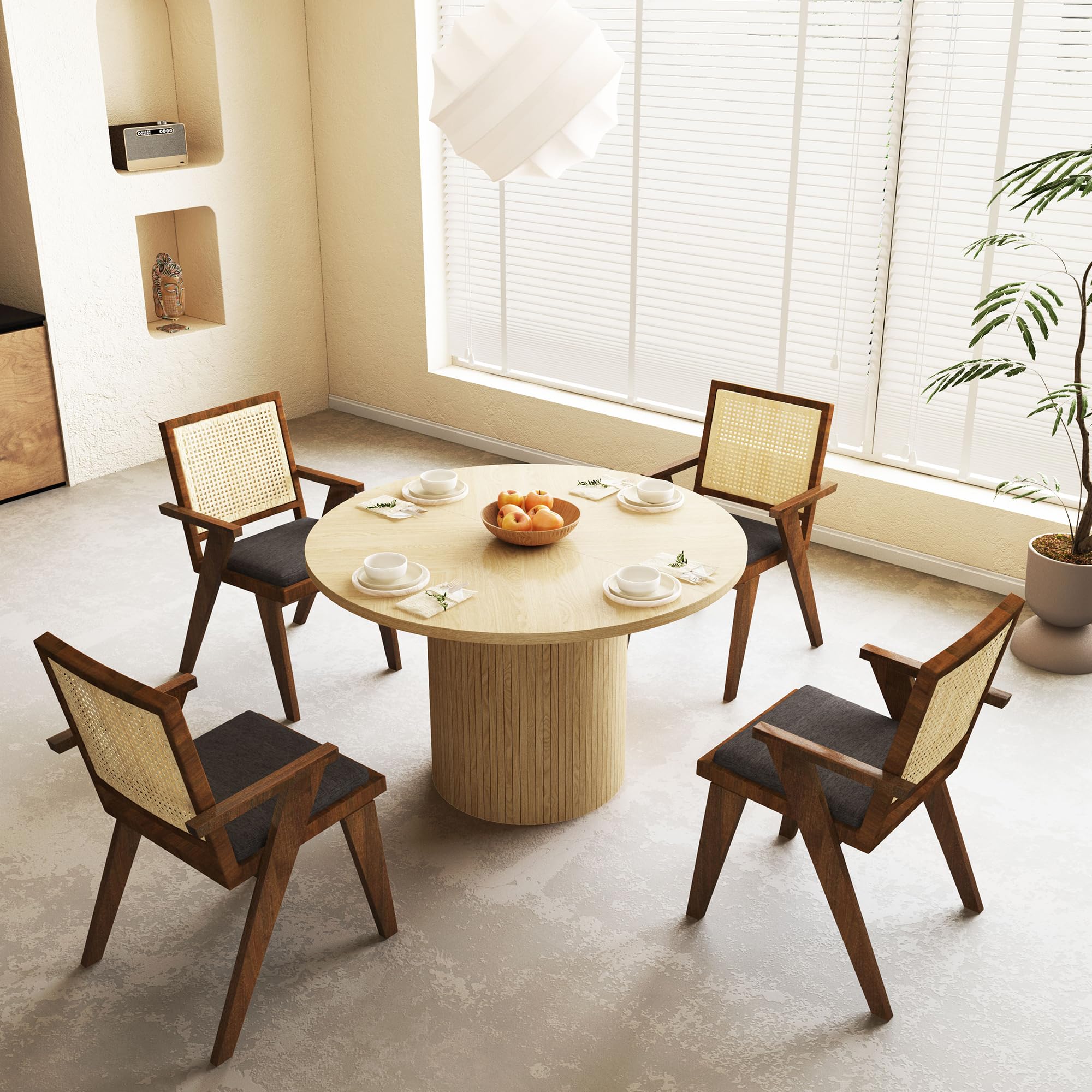 47 Inch Round Dining Table - Farmhouse Fluted Pedestal Base, Modern Solid Wood Small Circle Kitchen Table for Dining Room & Living Room | Perfect for Small Spaces, Breakfast Nooks & Cozy Gatherings