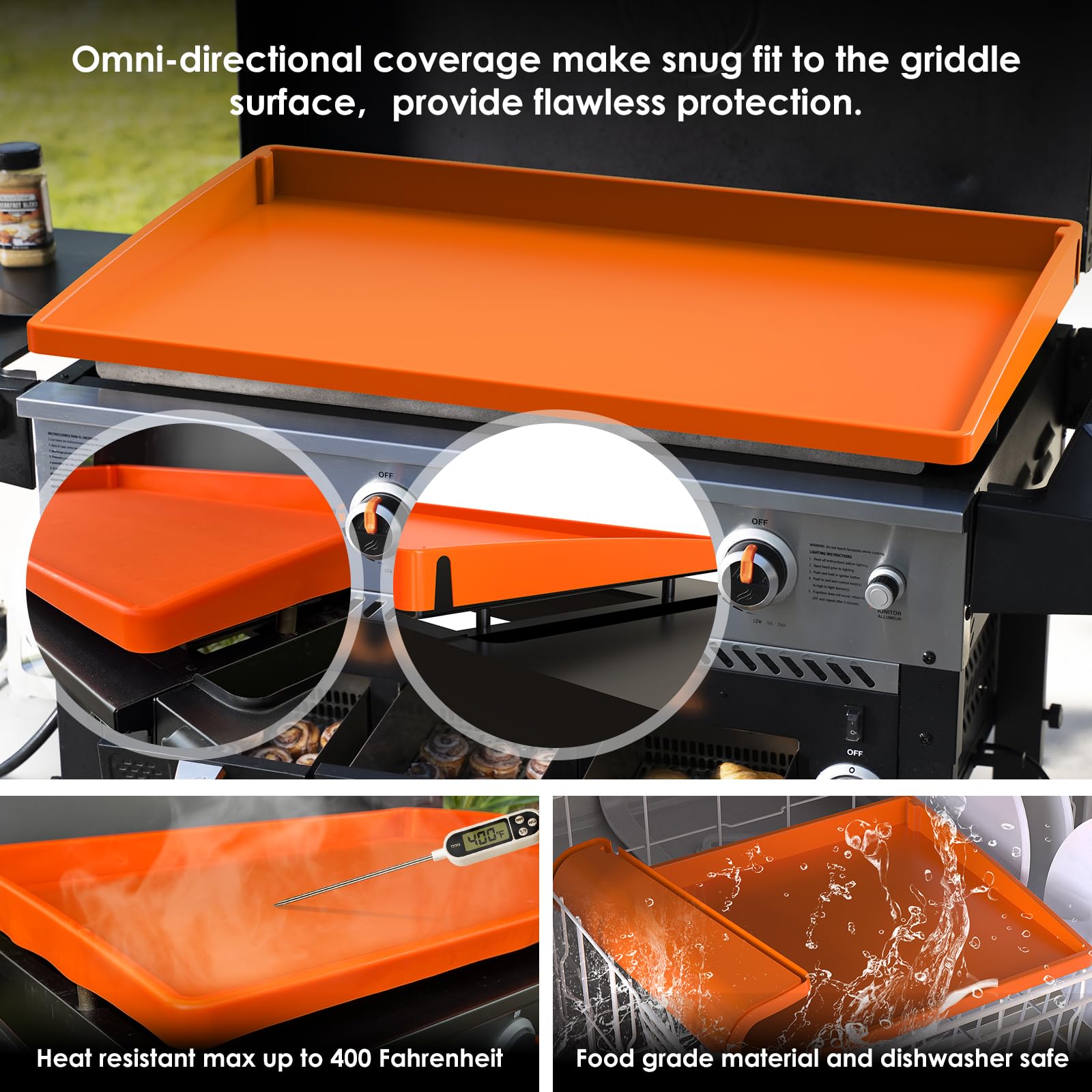 Upgraded Heavy Duty Silicone Griddle Cover Mat - Full Edge Protection for 36