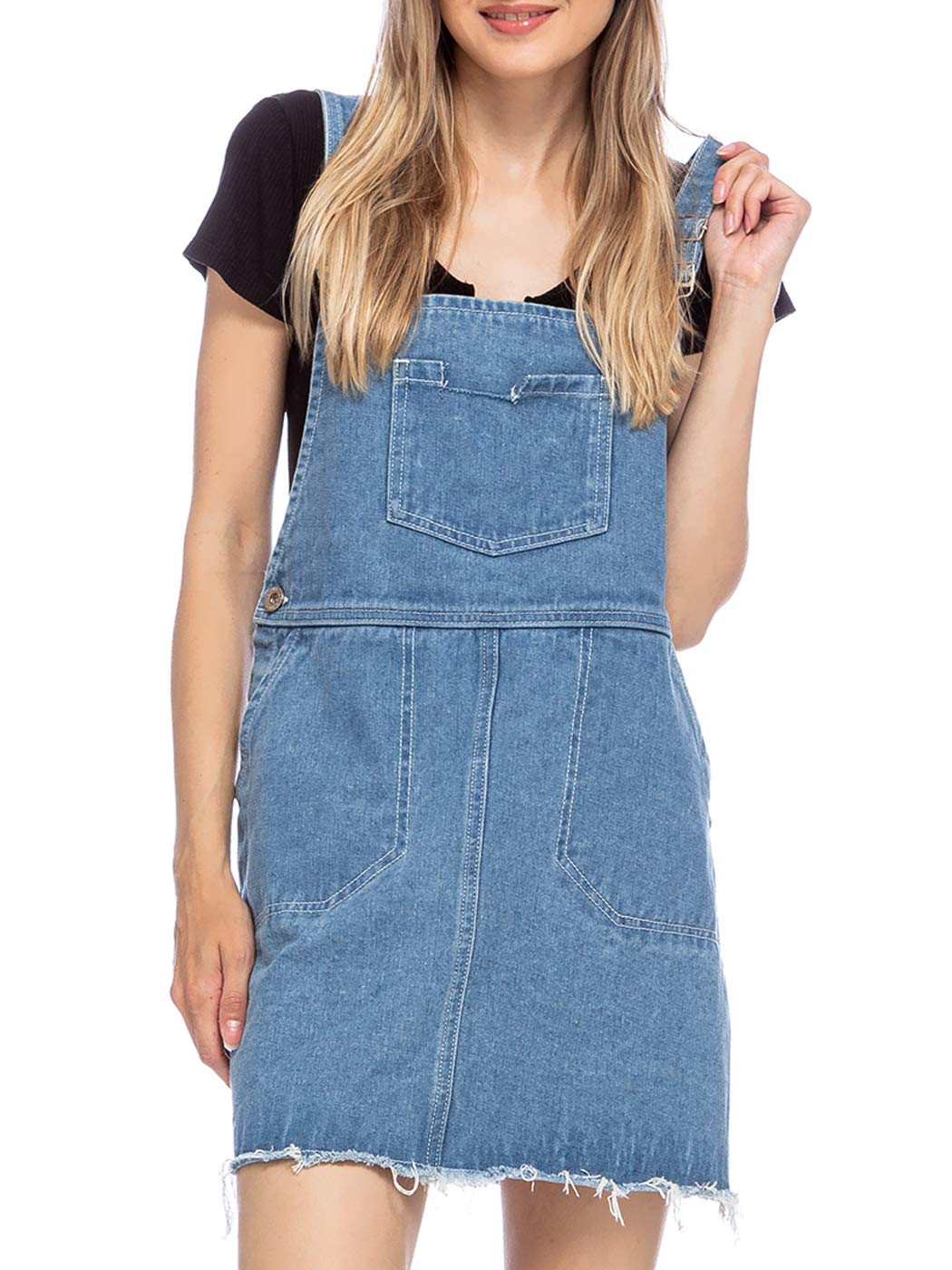 Anna-Kaci Women's Casual Adjustable Strap Denim Pinafore Jumper Dress - Perfect for Spring Outfits, Coffee Dates & Weekend Brunch