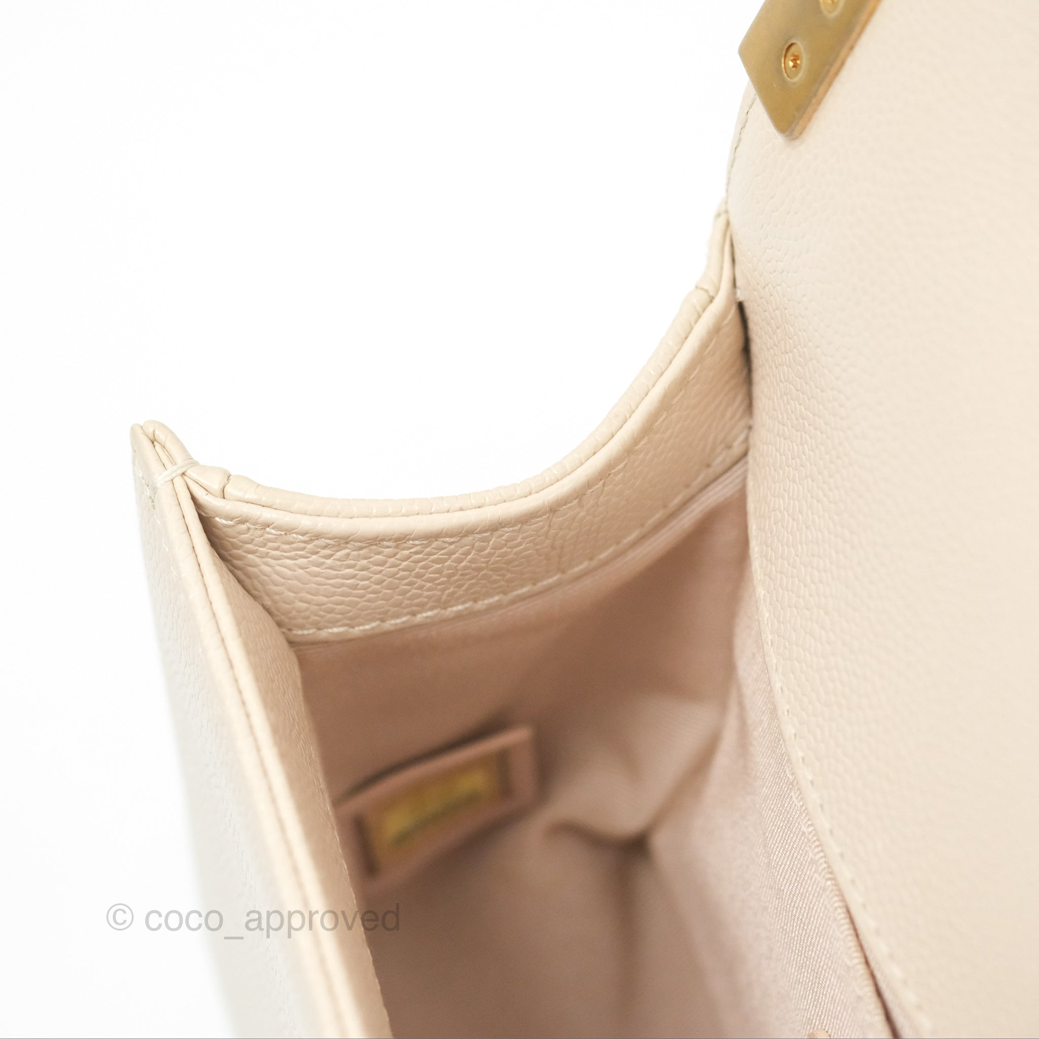 Chanel Chevron Small Boy Bag in Cream Ivory Caviar Leather with Aged Gold Hardware - Perfect for Luxury Fashion & Everyday Elegance