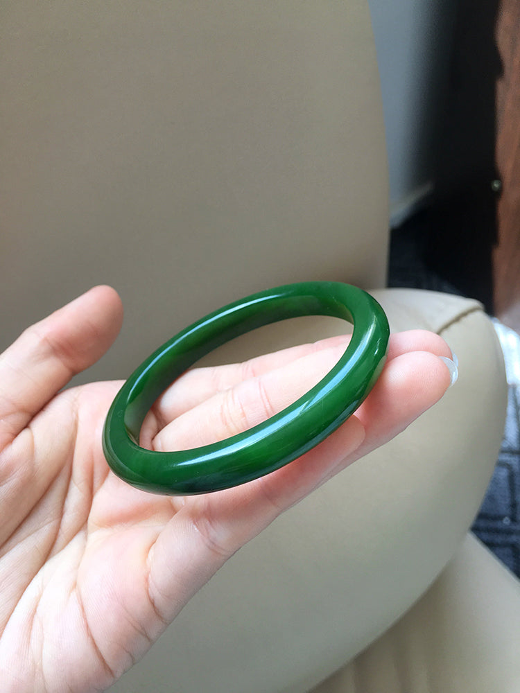 Natural Jade Bangle Bracelet - 57.2mm Inner Diameter Nephrite Jade Bangle (NBE006) - Perfect for Meditation, Yoga & Spiritual Healing