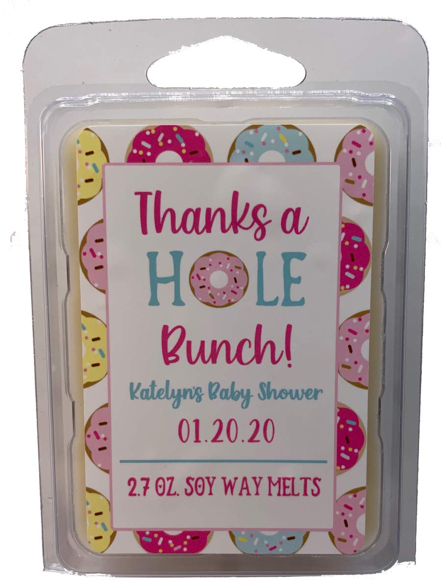Personalized Donut-Themed Wax Melts - 2.7oz Custom Wax Melts for Parties, Gifts & Home Fragrance - Oh Baby! Stickers & More (WM5) - Perfect for Weddings, Baby Showers & Birthday Favors