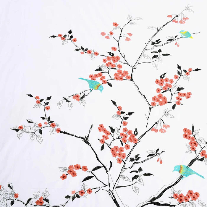 Premium Cotton Cherry Blossom Floral Embroidered Duvet Cover Set - Soft Bedding for Spring & Summer - Perfect for Master Bedroom, Guest Room & Dorm Decor