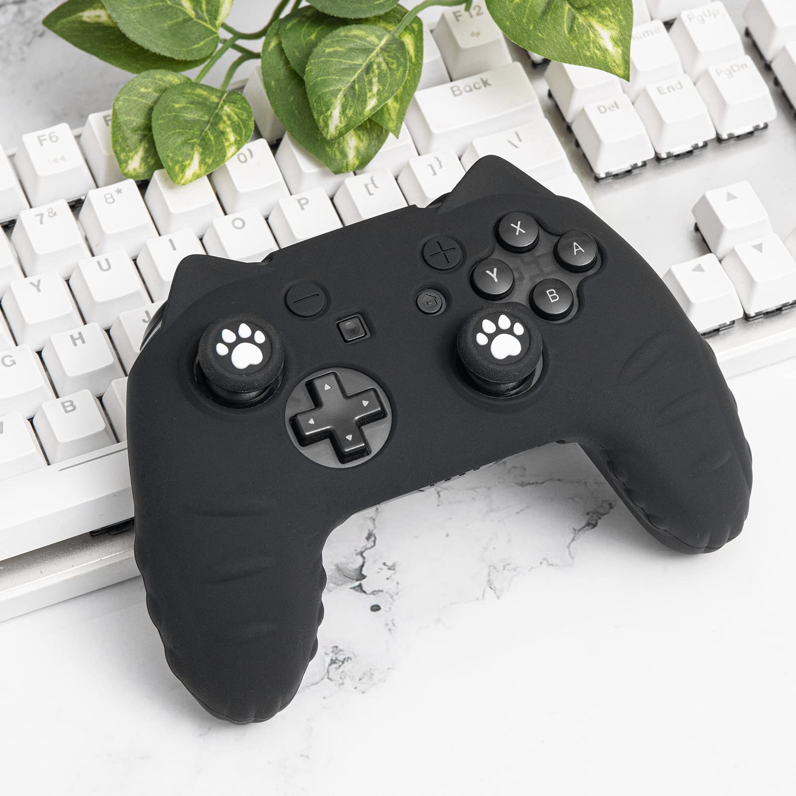 Cute Cat Paw Switch Pro Controller Skin with Thumb Grip Caps & Stickers - Black | Protective Cover for Nintendo Switch Pro Controller | Perfect for Gaming, Collectors & Gift Giving