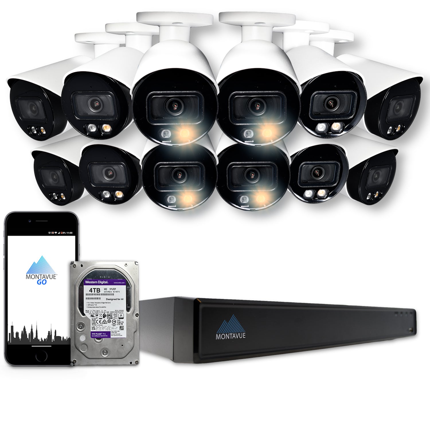 4MP 2K SMD+ Bullet Security Camera System - 4 Cameras & 16CH NVR with 4TB HDD | Outdoor/Indoor Surveillance for Home & Business Security | Night Vision & Weatherproof Protection