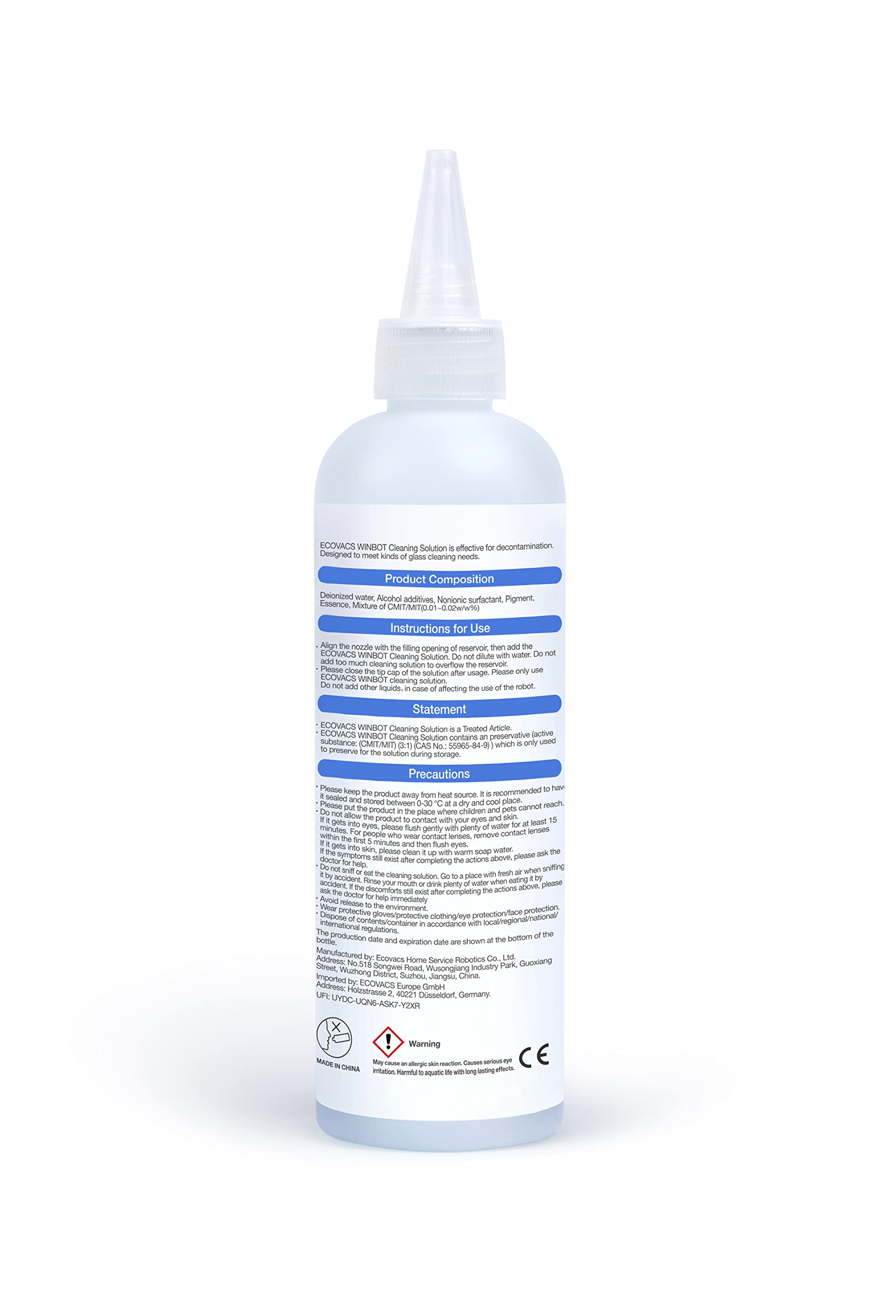 ECOVACS 230ml Cleaning Solution for WINBOT Window Cleaning Robots - Original Accessory for Streak-Free Shine on Glass & Mirrors at Home or Office