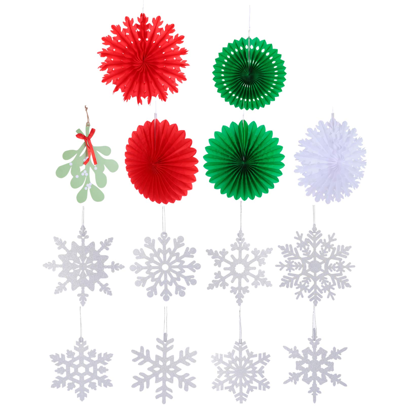 ARTIBETTER 19-Piece Christmas Paper Fan Decorations Set - Glitter Snowflake & Leaf Hanging Ornaments for Holiday Party, Tree, Nativity Scene & Home Decor (Perfect for Xmas Parties, Fireplace Mantel & Winter Wedding Decorations)