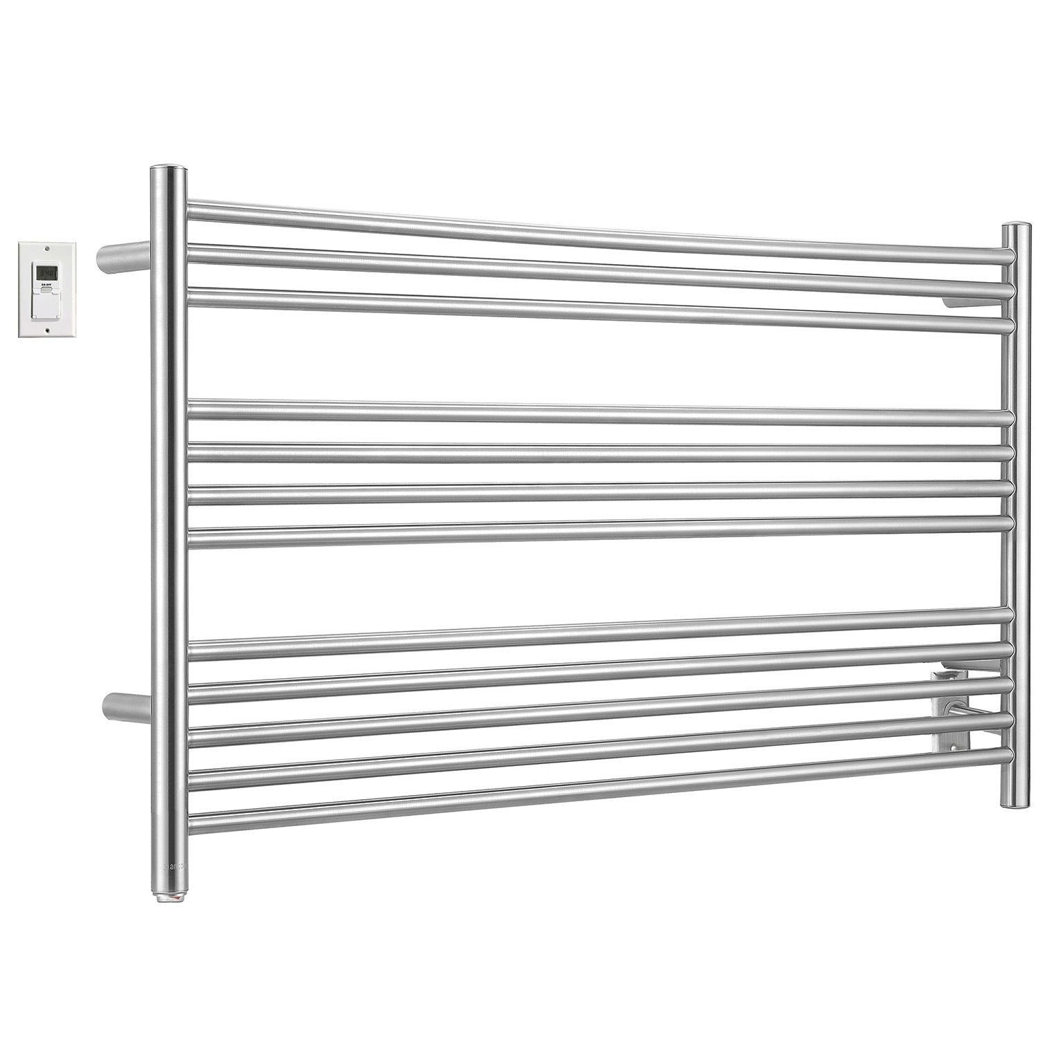 Ancona Amplia Dual 12 Bar Hardwired & Plug-in Towel Warmer - Brushed Stainless Steel with Digital Timer - Perfect for Bathroom, Spa & Luxury Home Heating