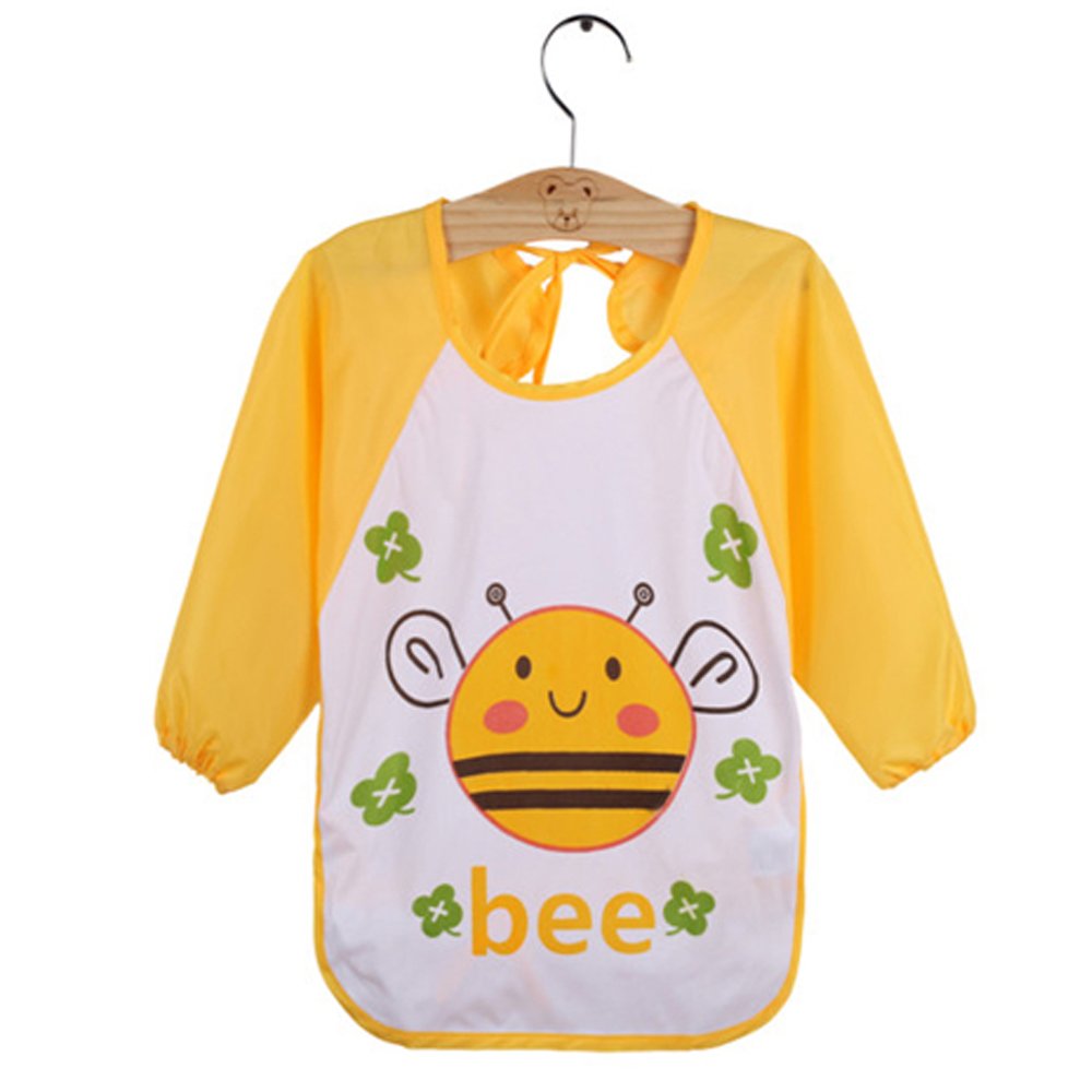 QinGuang 5 Pack Waterproof Baby Bibs with Long Sleeves, Catcher Pocket & Smock - Perfect for Painting, Eating, and Messy Play (Pink) - Ideal for Toddlers, Arts & Crafts, Mealtime Protection