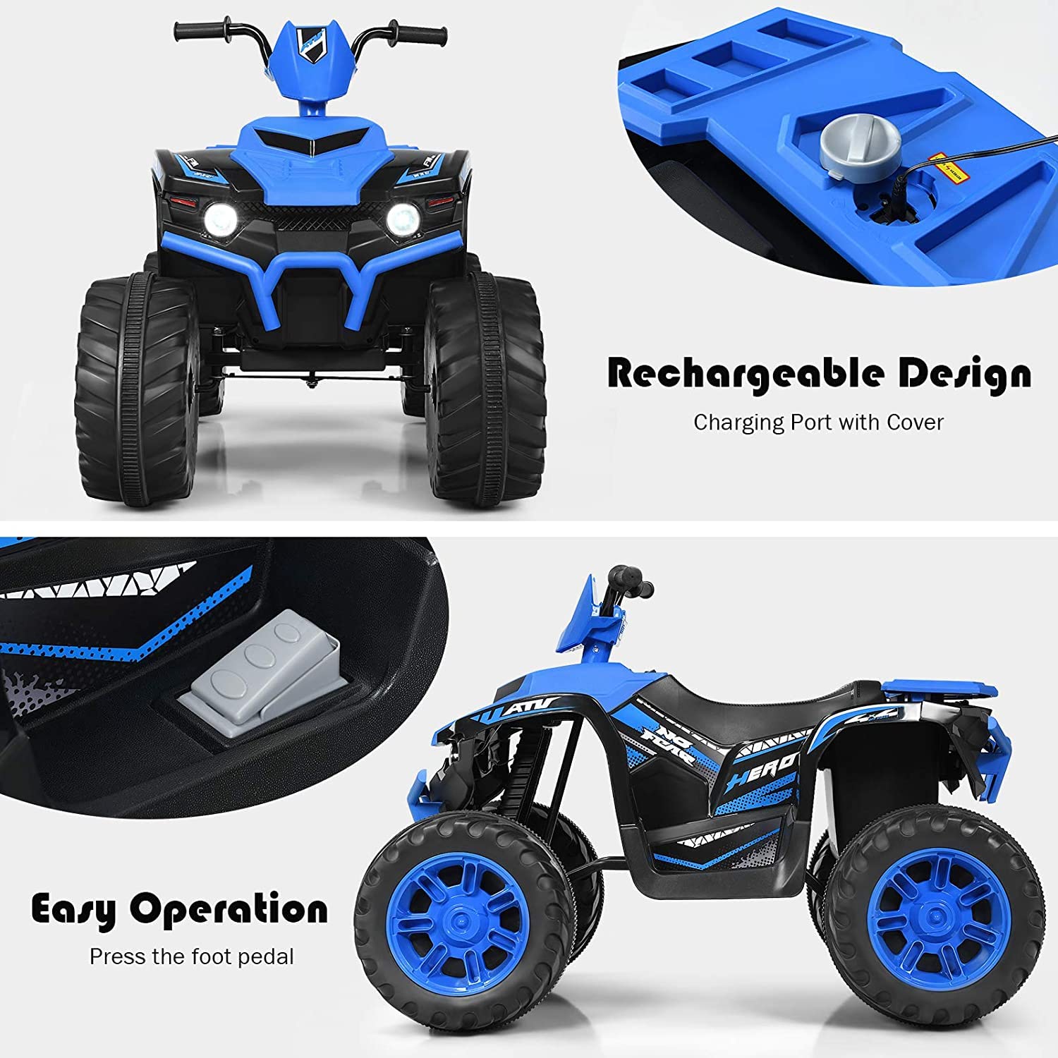 OLAKIDS 12V Kids Electric ATV Quad Bike - 4 Wheeler Ride On Toy Car for Boys & Girls Ages 3-8 with LED Lights, Music, Horn & Dual Speed - Battery Powered Outdoor Play Vehicle (Blue) - Perfect for Backyard Fun, Birthday Gifts & Outdoor Adventures